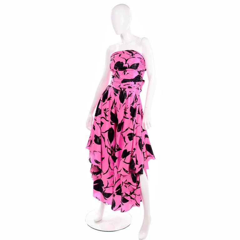 Jean-Louis Scherrer Pink & Black Wide Leg Pants & Bandeau Top Evening Dress Alt For Sale 1