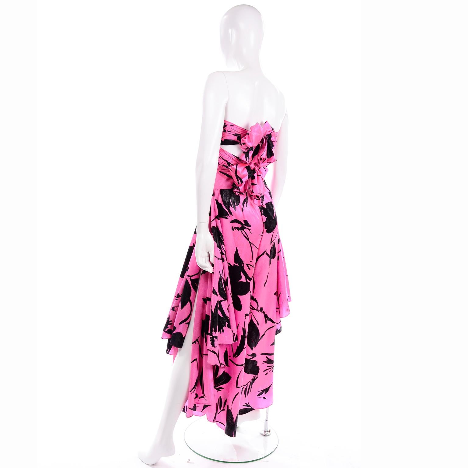 Jean-Louis Scherrer Pink & Black Wide Leg Pants & Bandeau Top Evening Dress Alt In Excellent Condition For Sale In Portland, OR