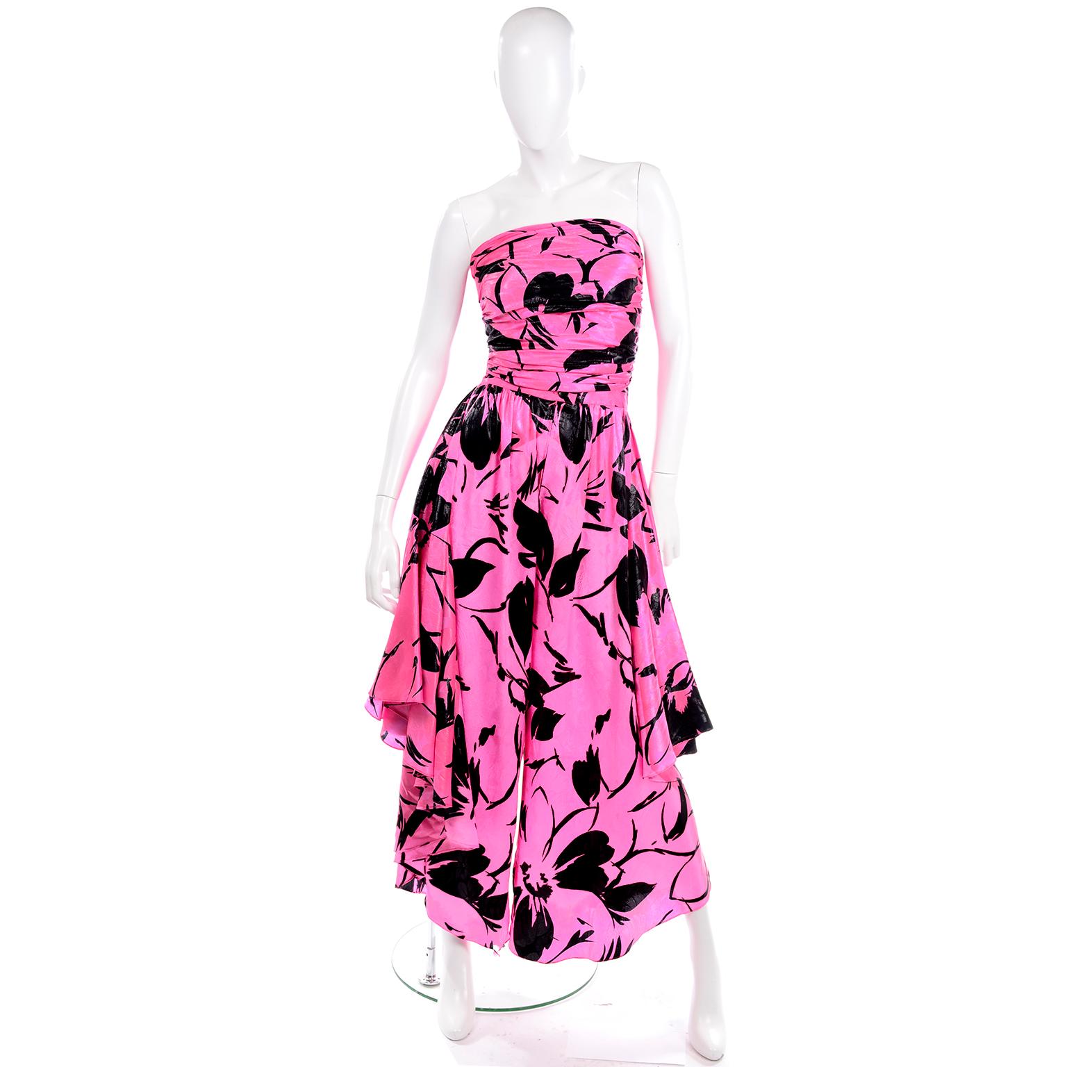 Women's Jean-Louis Scherrer Pink & Black Wide Leg Pants & Bandeau Top Evening Dress Alt For Sale