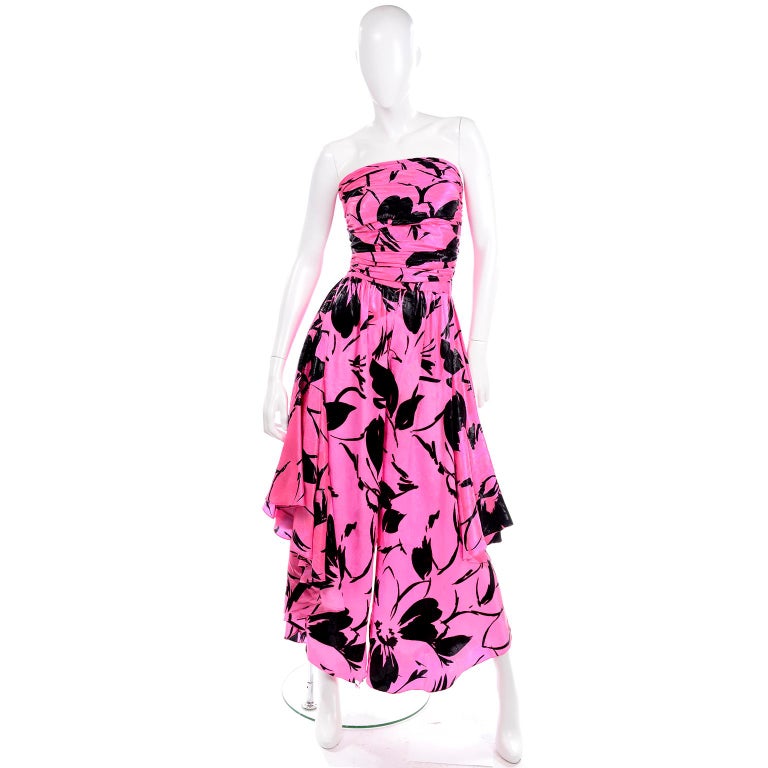 Jean-Louis Scherrer Pink & Black Wide Leg Pants & Bandeau Top Evening Dress Alt For Sale 3