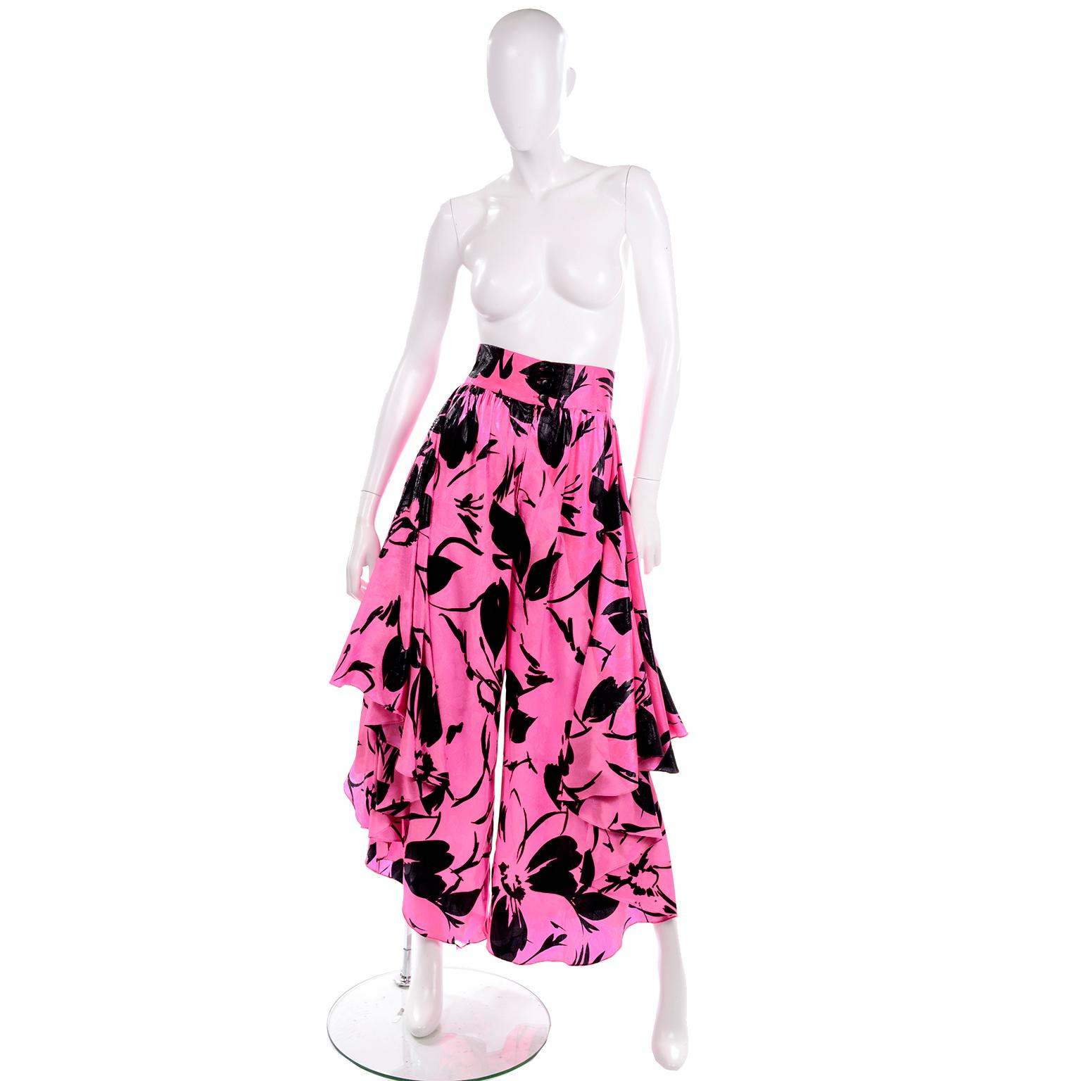 Jean-Louis Scherrer Pink & Black Wide Leg Pants & Bandeau Top Evening Dress Alt For Sale 1
