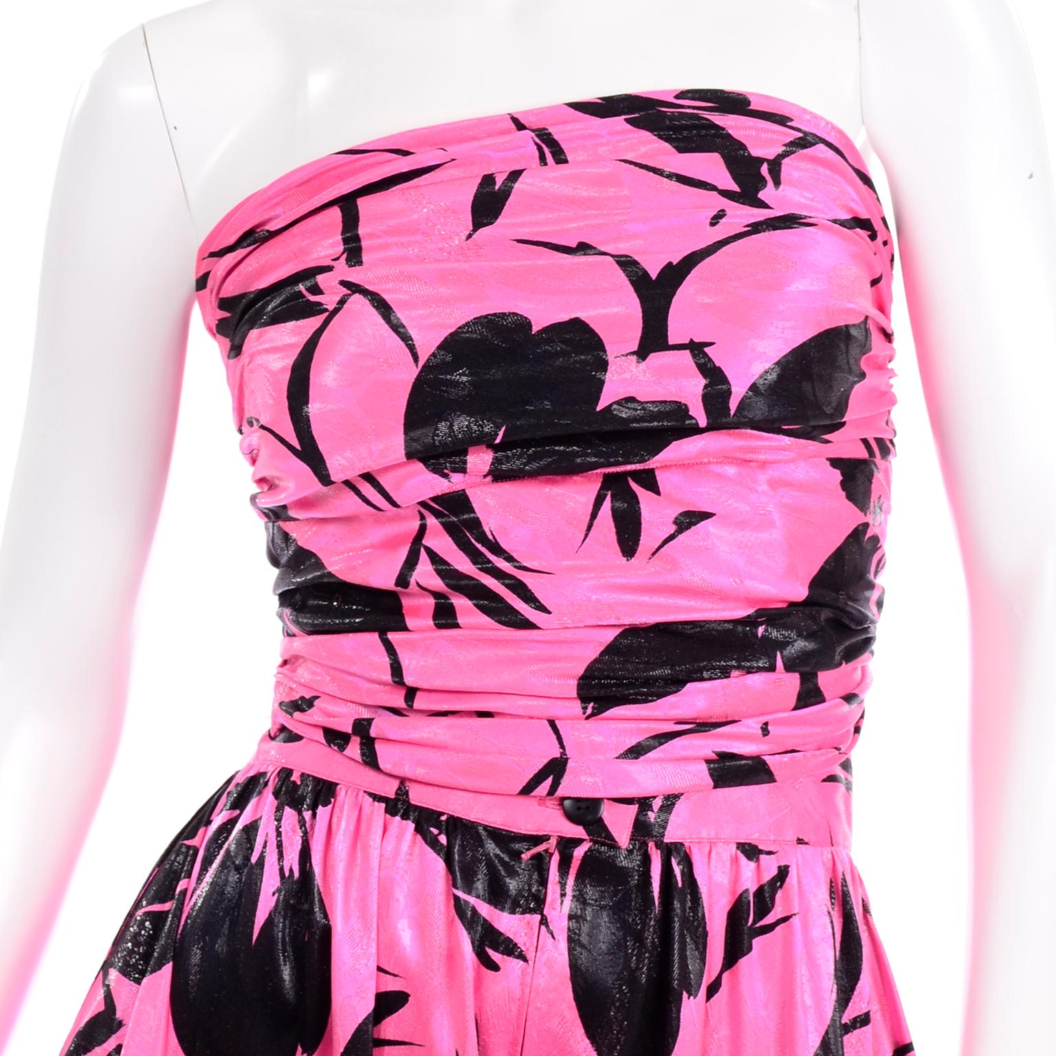 Jean-Louis Scherrer Pink & Black Wide Leg Pants & Bandeau Top Evening Dress Alt For Sale 2