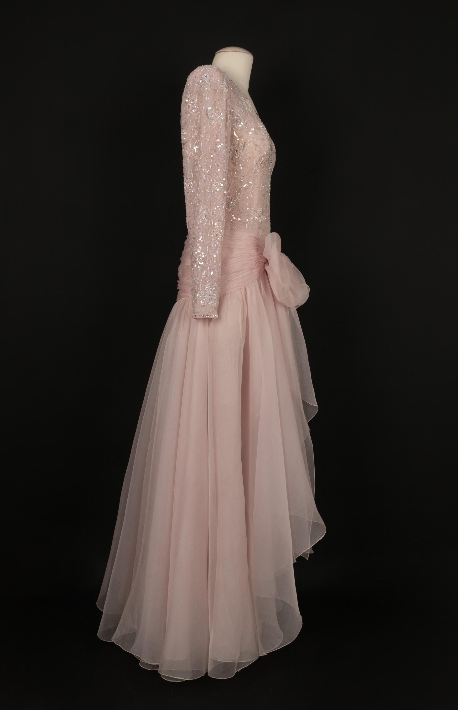 Brown Jean-Louis Scherrer Powder Pink Organza Long Dress Haute Couture 36FR For Sale