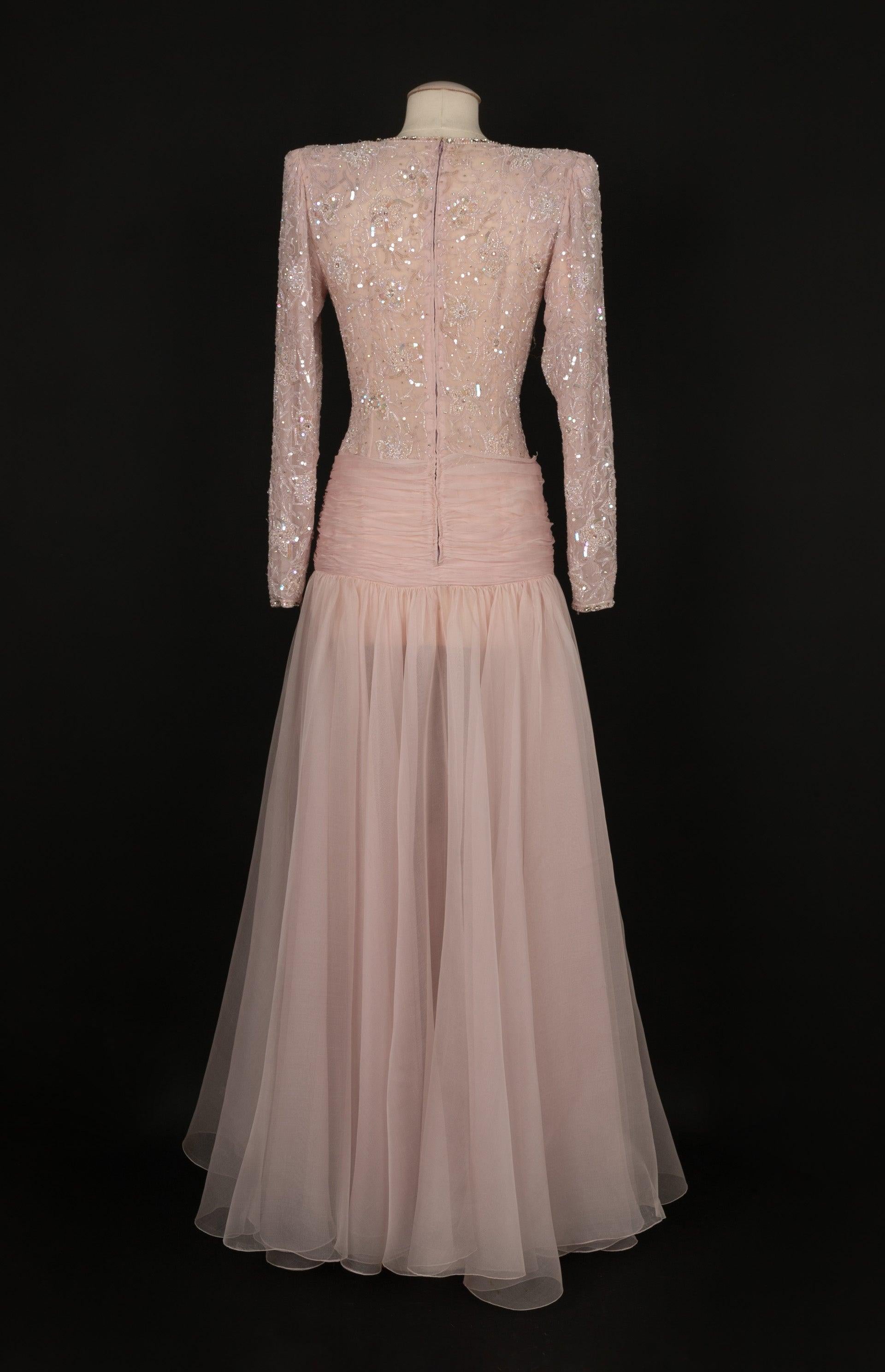 Women's Jean-Louis Scherrer Powder Pink Organza Long Dress Haute Couture 36FR For Sale