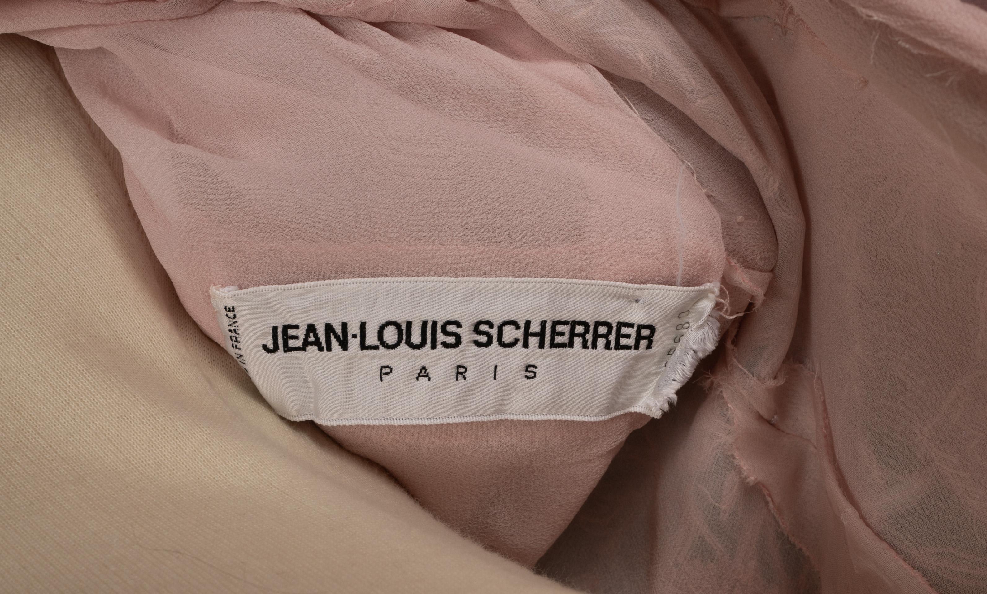Jean-Louis Scherrer Vestido largo de organza rosa empolvado Alta Costura 36FR en venta 2