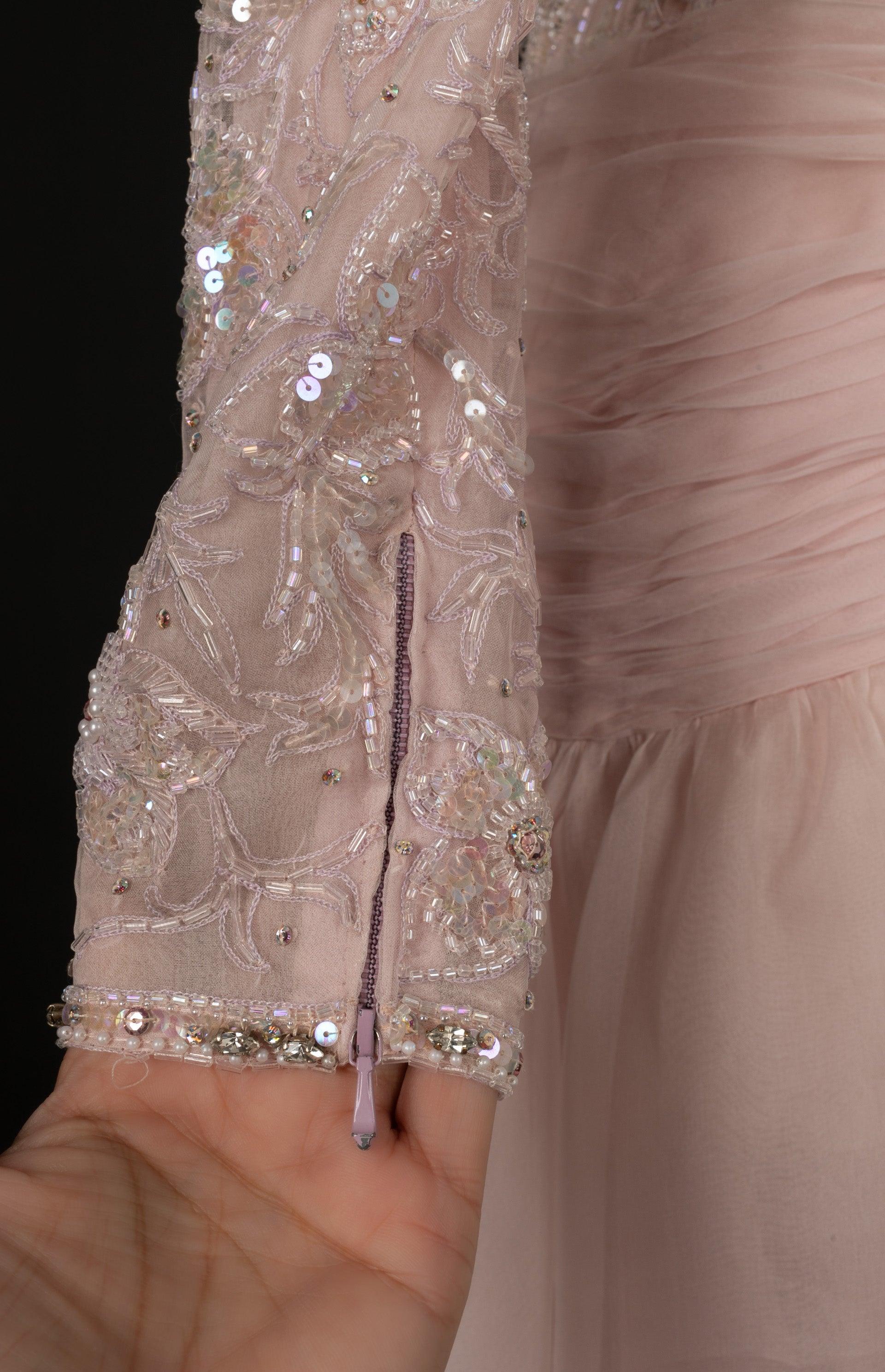 Jean-Louis Scherrer Powder Pink Organza Long Dress Haute Couture 36FR For Sale 3