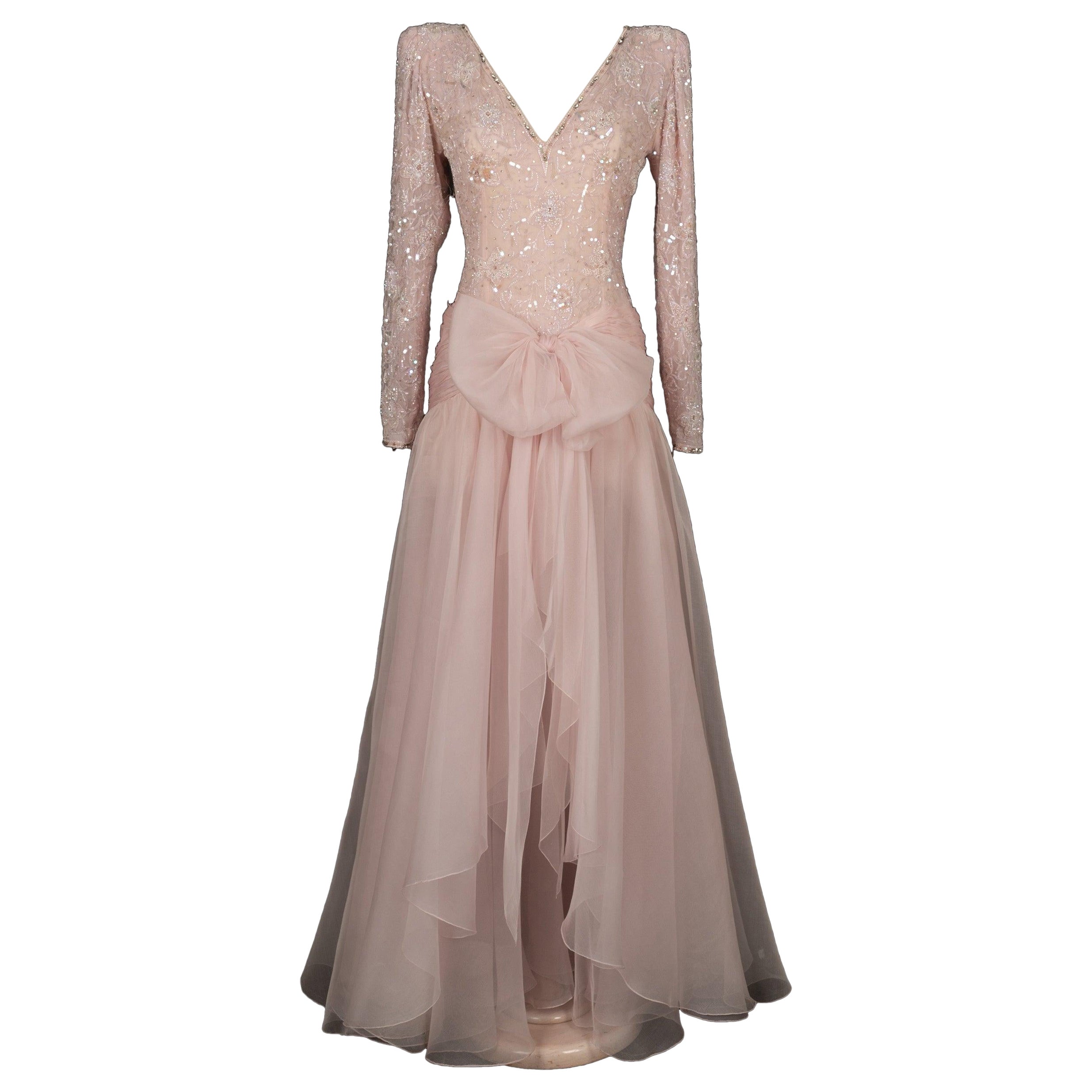 Jean-Louis Scherrer, abito lungo in organza rosa cipria Haute Couture 36FR