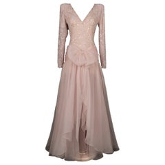 Jean-Louis Scherrer, abito lungo in organza rosa cipria Haute Couture 36FR