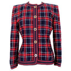 Vintage Jean Louis Scherrer Red Blue Wool Tartan Check Jacket