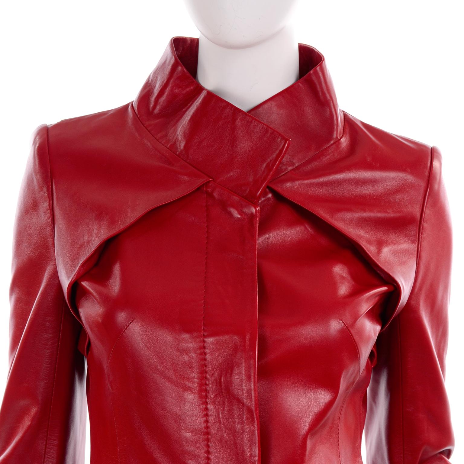 Jean-Louis Scherrer Red Lambskin Leather Jacket With Unique Pleating 6