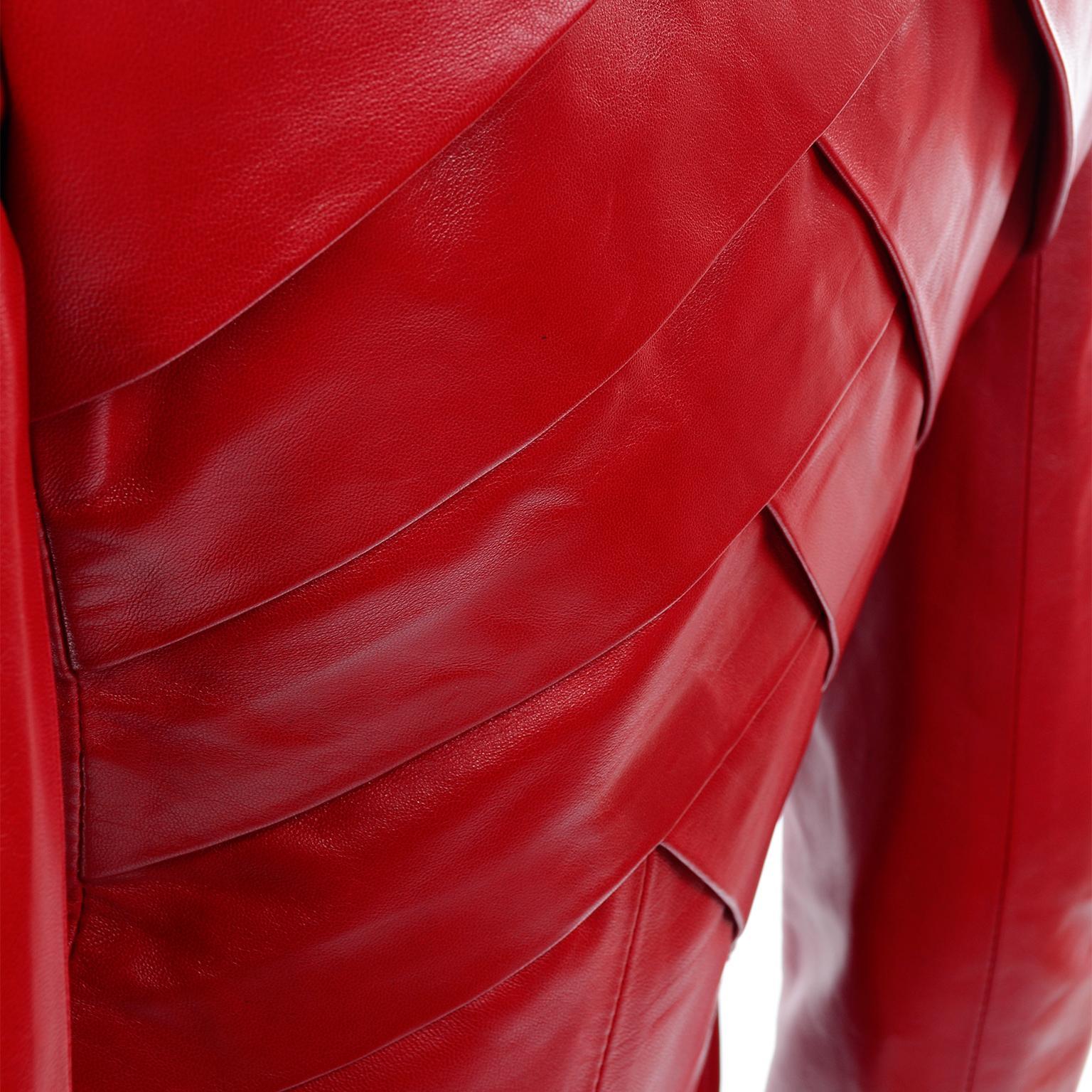 Jean-Louis Scherrer Red Lambskin Leather Jacket With Unique Pleating 7