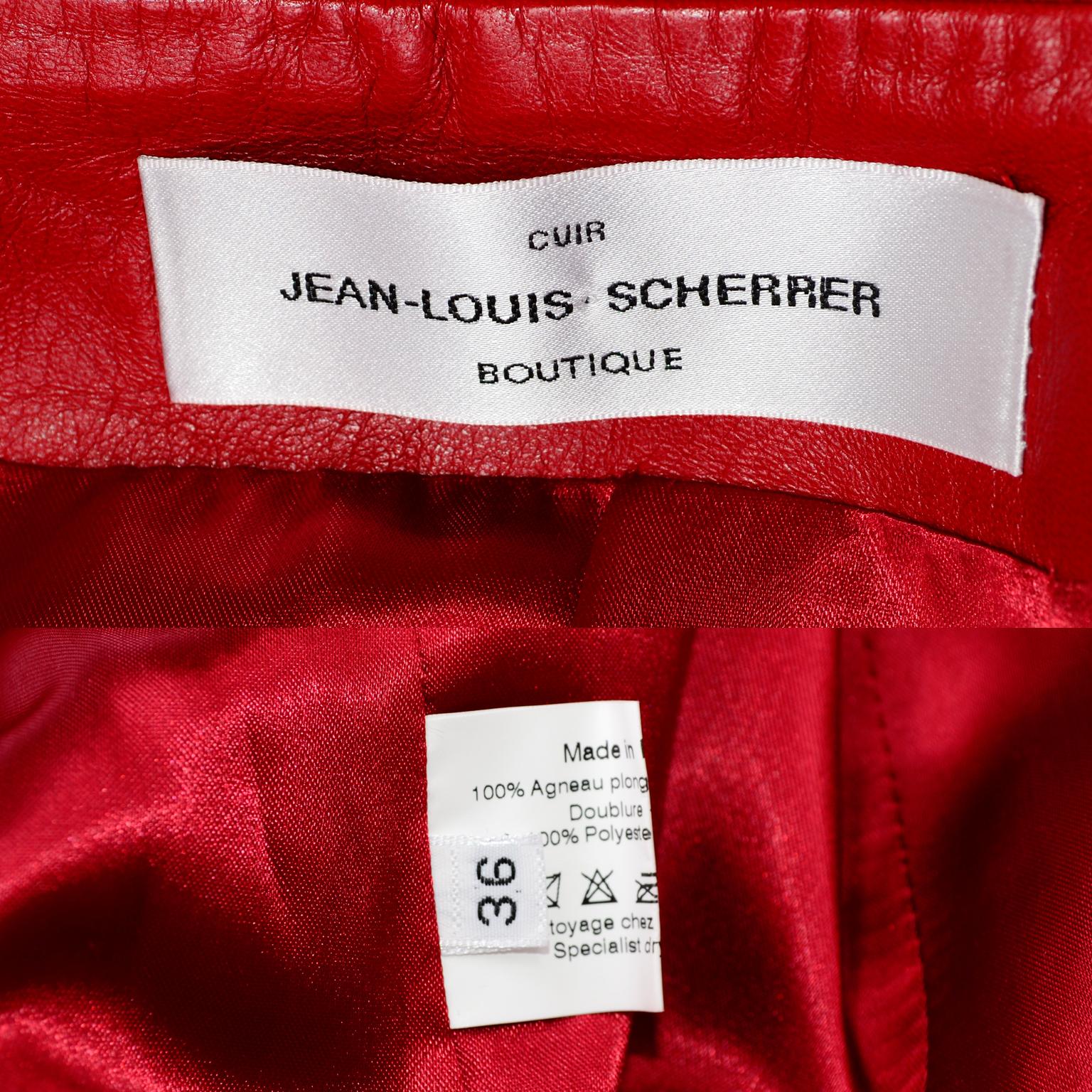 Jean-Louis Scherrer Red Lambskin Leather Jacket With Unique Pleating 8