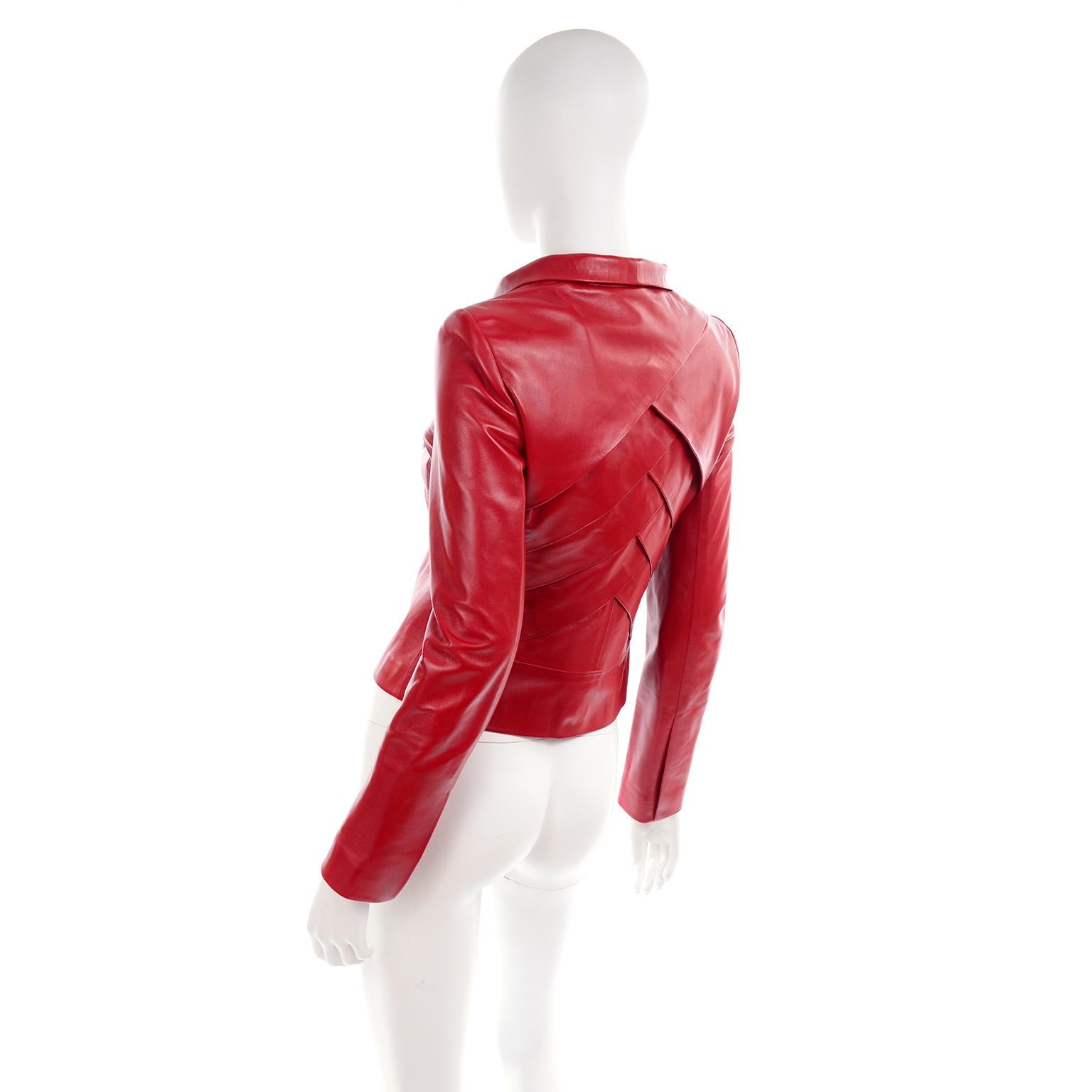 Jean-Louis Scherrer Red Lambskin Leather Jacket With Unique Pleating 1