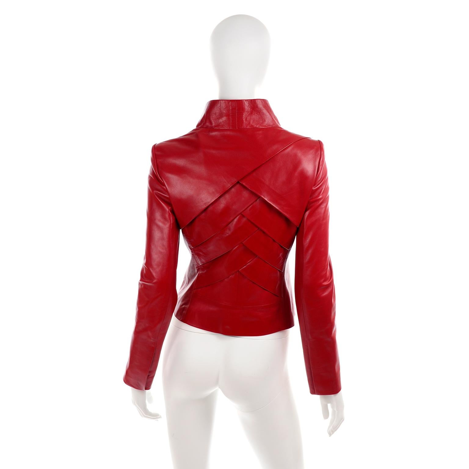 Jean-Louis Scherrer Red Lambskin Leather Jacket With Unique Pleating 2