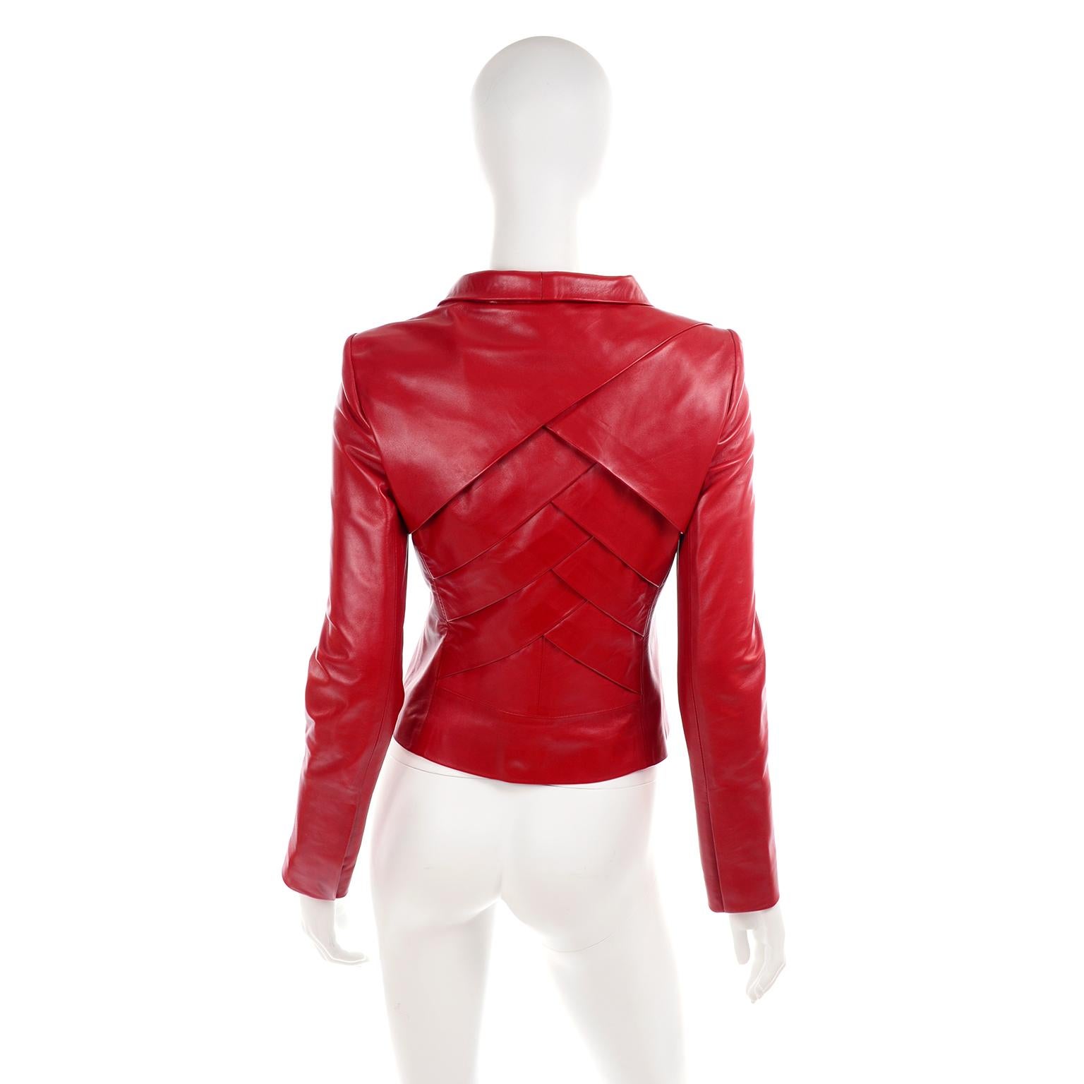 Jean-Louis Scherrer Red Lambskin Leather Jacket With Unique Pleating 4