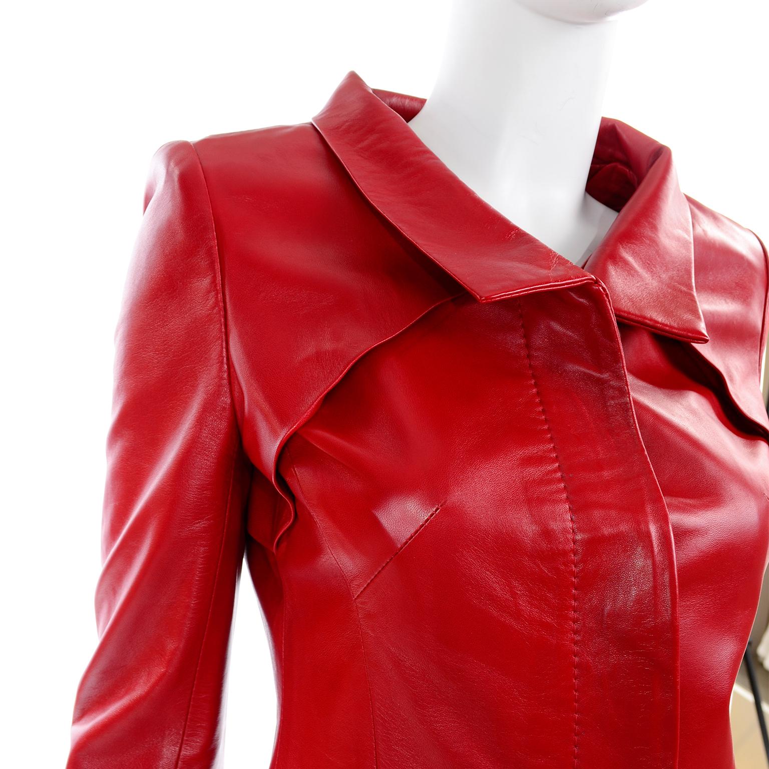 Jean-Louis Scherrer Red Lambskin Leather Jacket With Unique Pleating 5