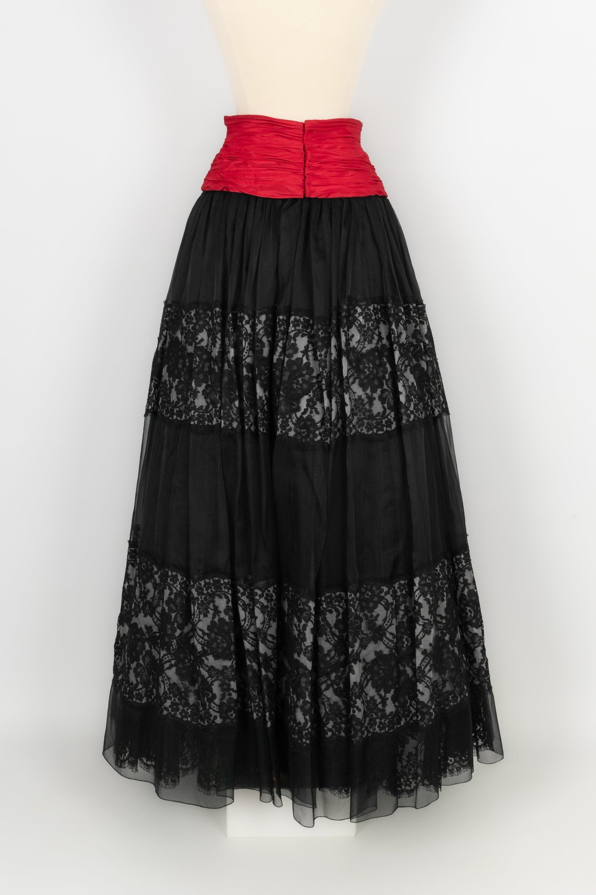 Black Jean-louis Scherrer Silk, Lace and Taffeta Maxi Skirt Haute Couture For Sale