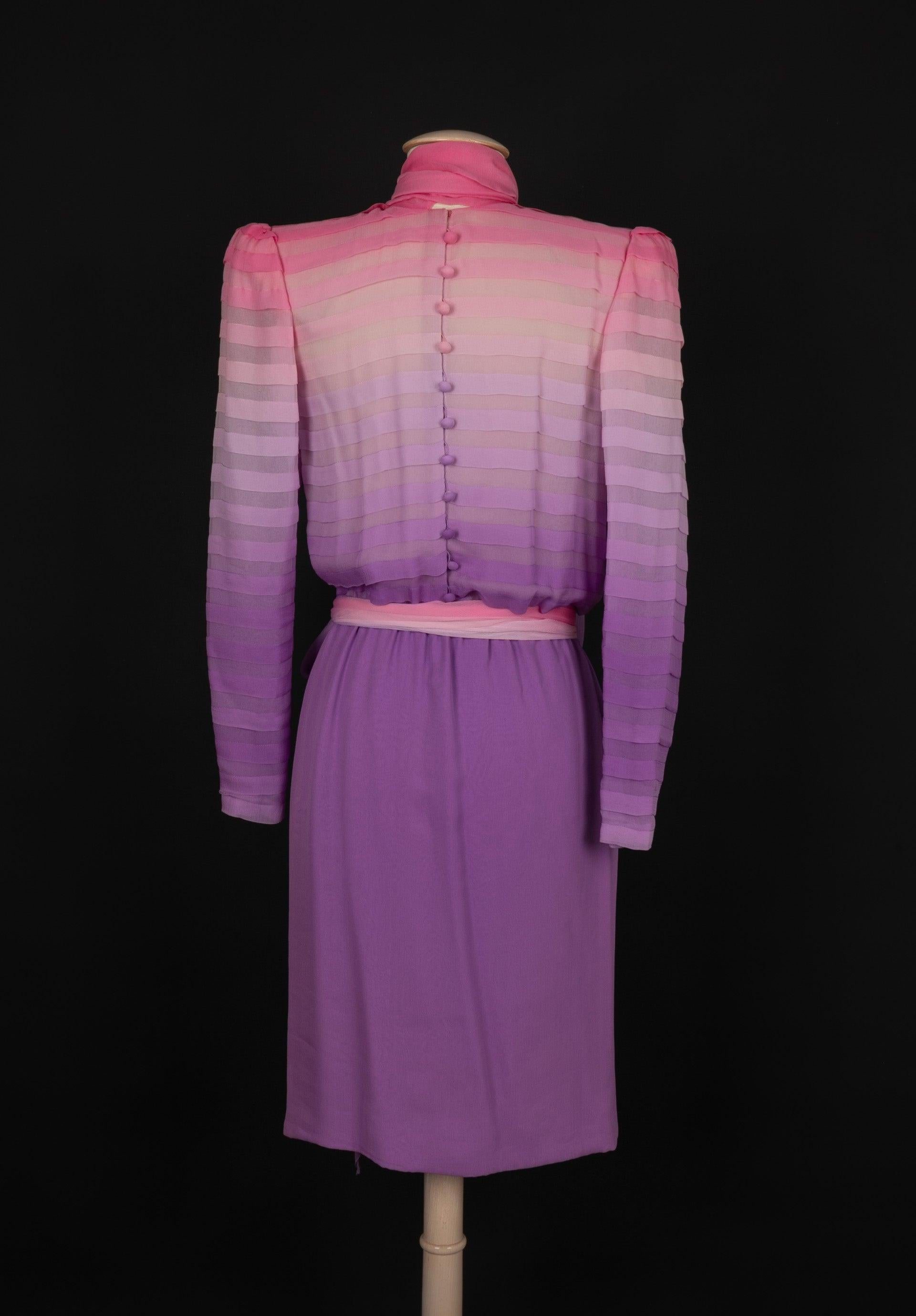 Gray Jean-Louis Scherrer Silk Muslin Dress Haute Couture 34FR/36FR For Sale
