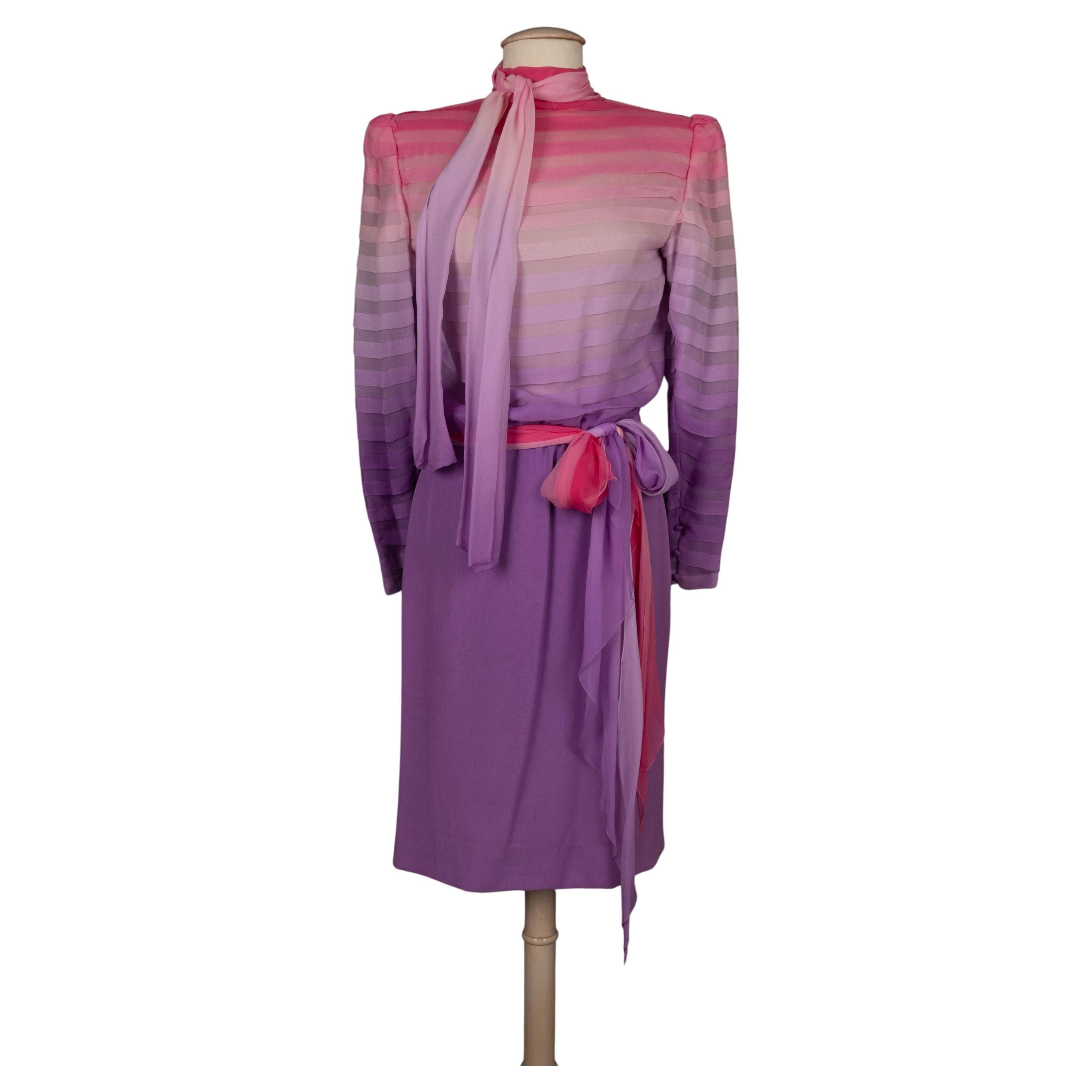 Jean-Louis Scherrer Silk Muslin Dress Haute Couture 34FR/36FR For Sale