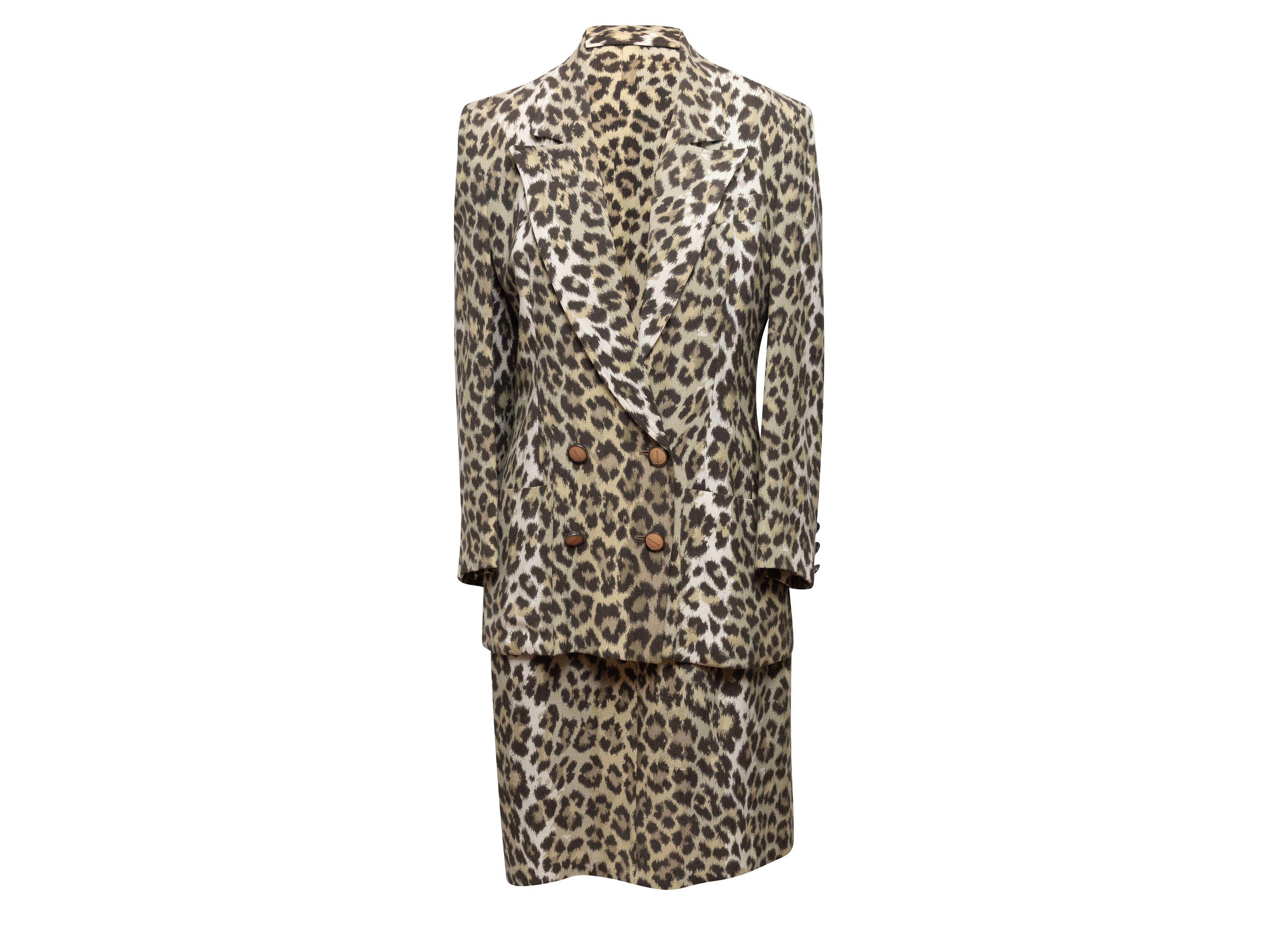 Jean Louis Scherrer Tan & Black Leopard Print Skirt Suit For Sale 2
