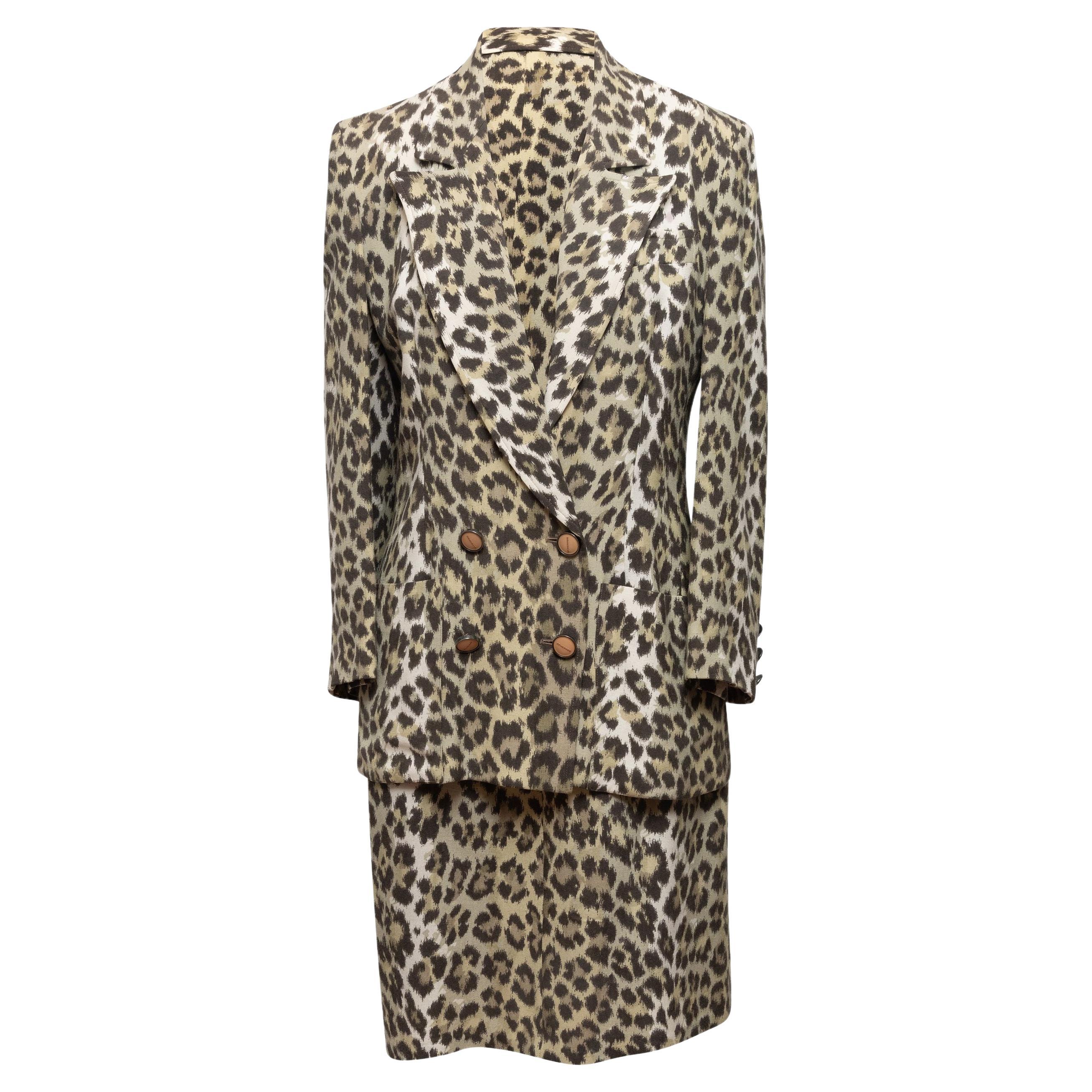 Jean Louis Scherrer Tan & Black Leopard Print Skirt Suit For Sale