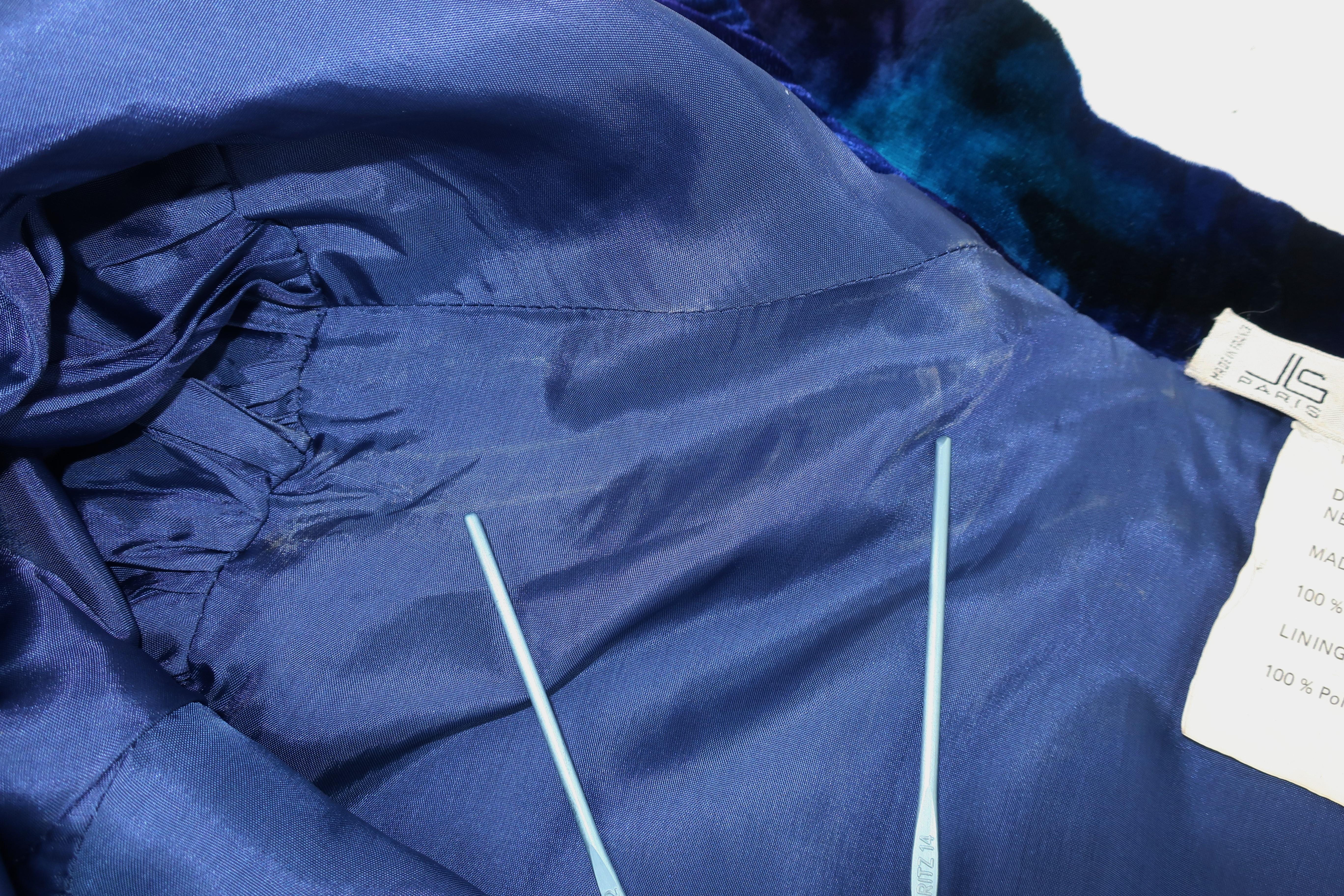 Jean-Louis Scherrer Tie Dye Velvet Skirt Suit With Peplum Jacket, C.1980 6