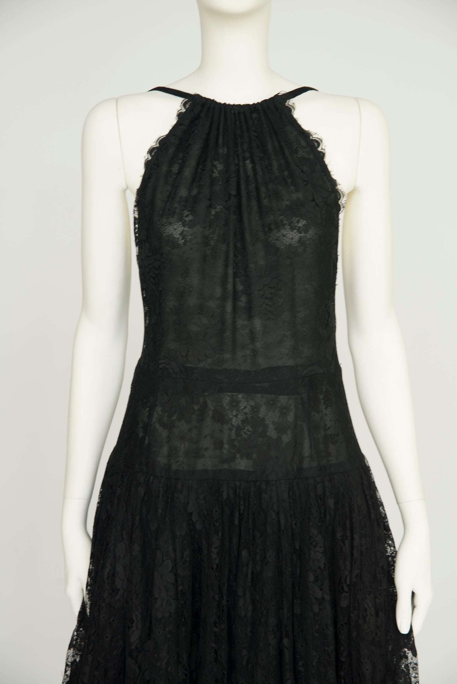 Jean Louis Scherrer Tiered Ruffled Lace & Tulle Backless Evening Dress For Sale 6