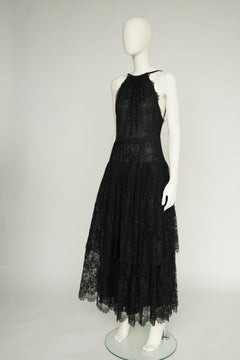 Jean Louis Scherrer Tiered Ruffled Lace & Tulle Backless Evening Dress