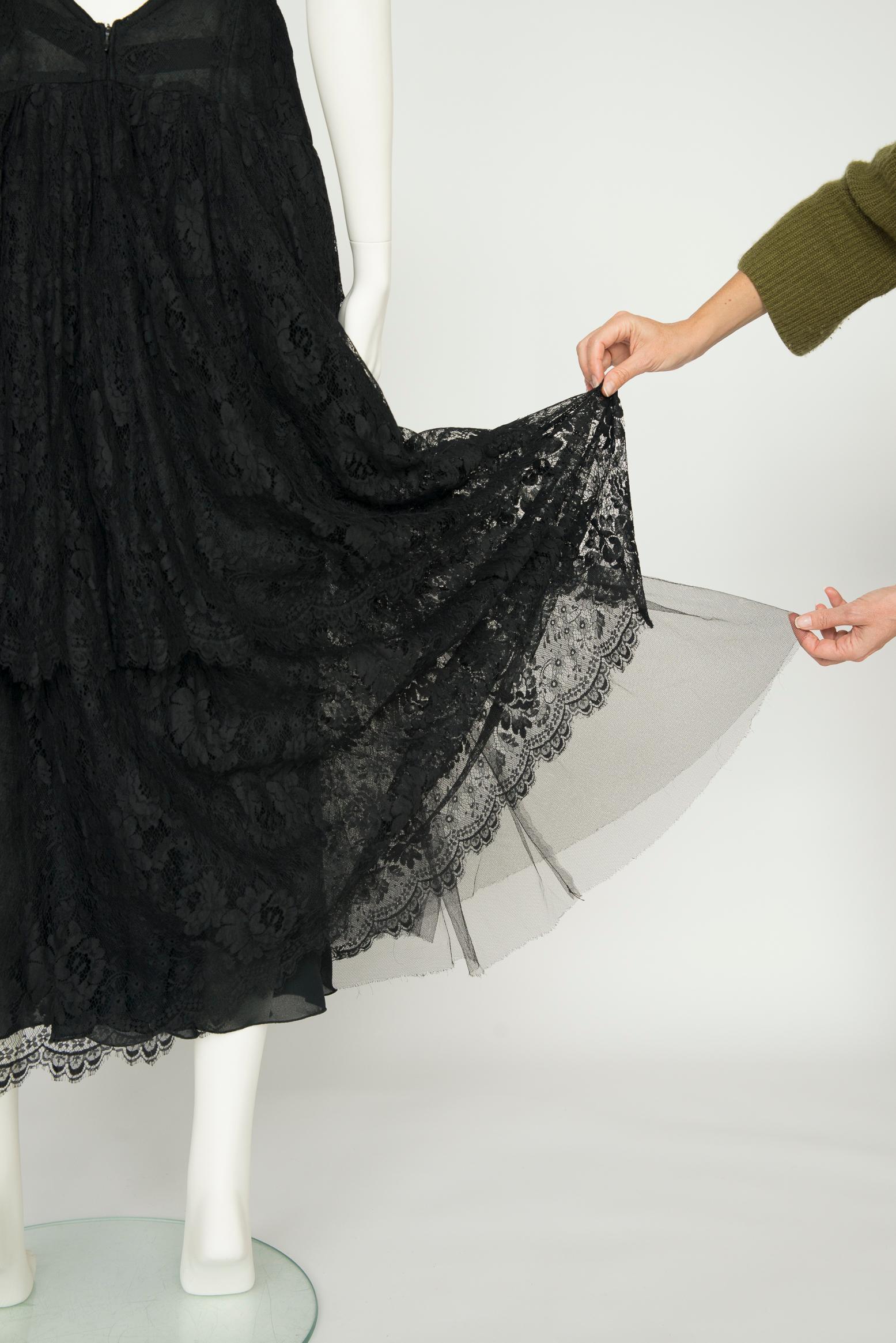 Jean Louis Scherrer Tiered Ruffled Lace & Tulle Backless Evening Dress For Sale 4
