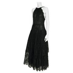 Jean Louis Scherrer Tiered Ruffled Lace & Tulle Backless Evening Dress