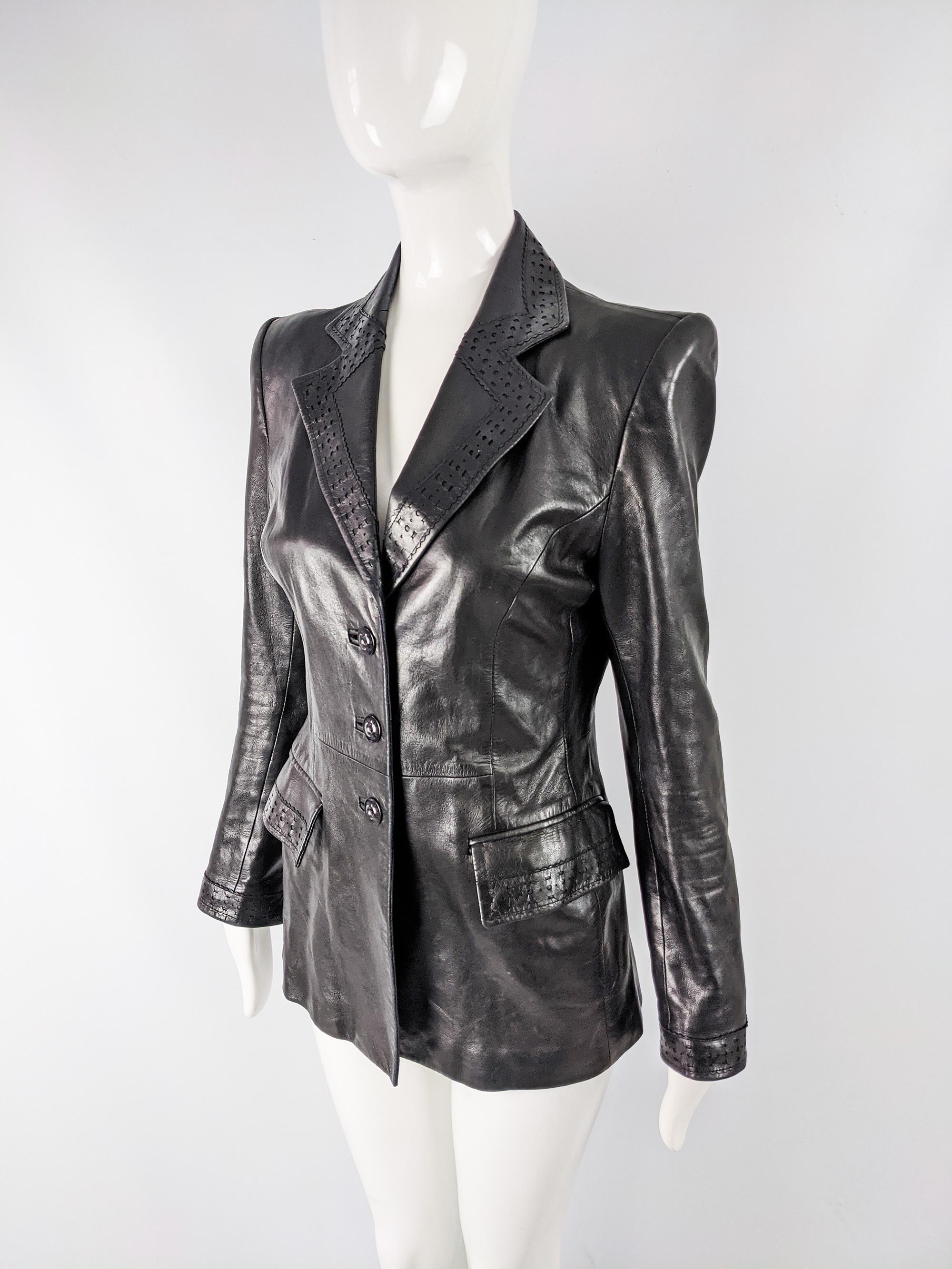 Women's Jean Louis Scherrer Vintage 1980s Shoulder Pads Leather Jacket