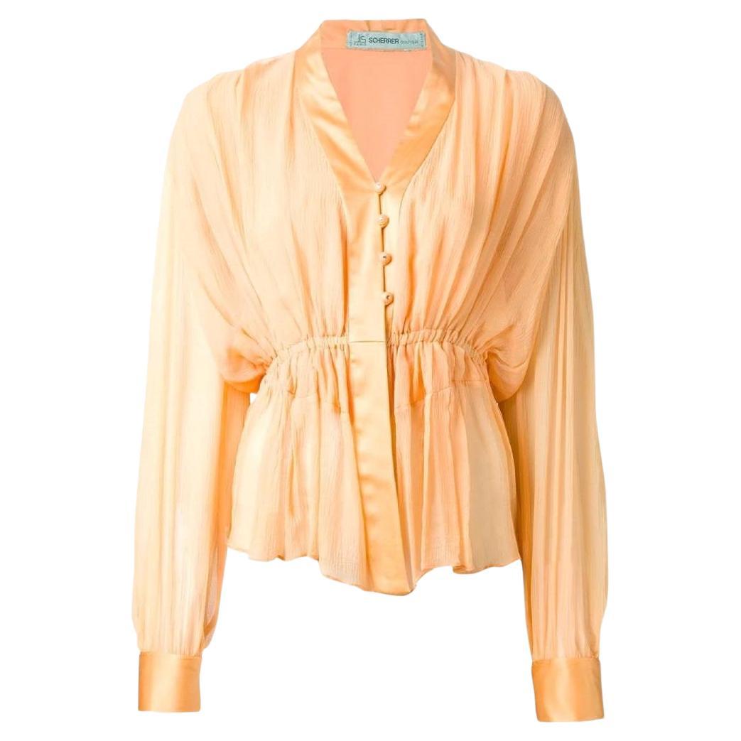 Jean Louis Scherrer Vintage 70s peach orange silk skirt suit For Sale