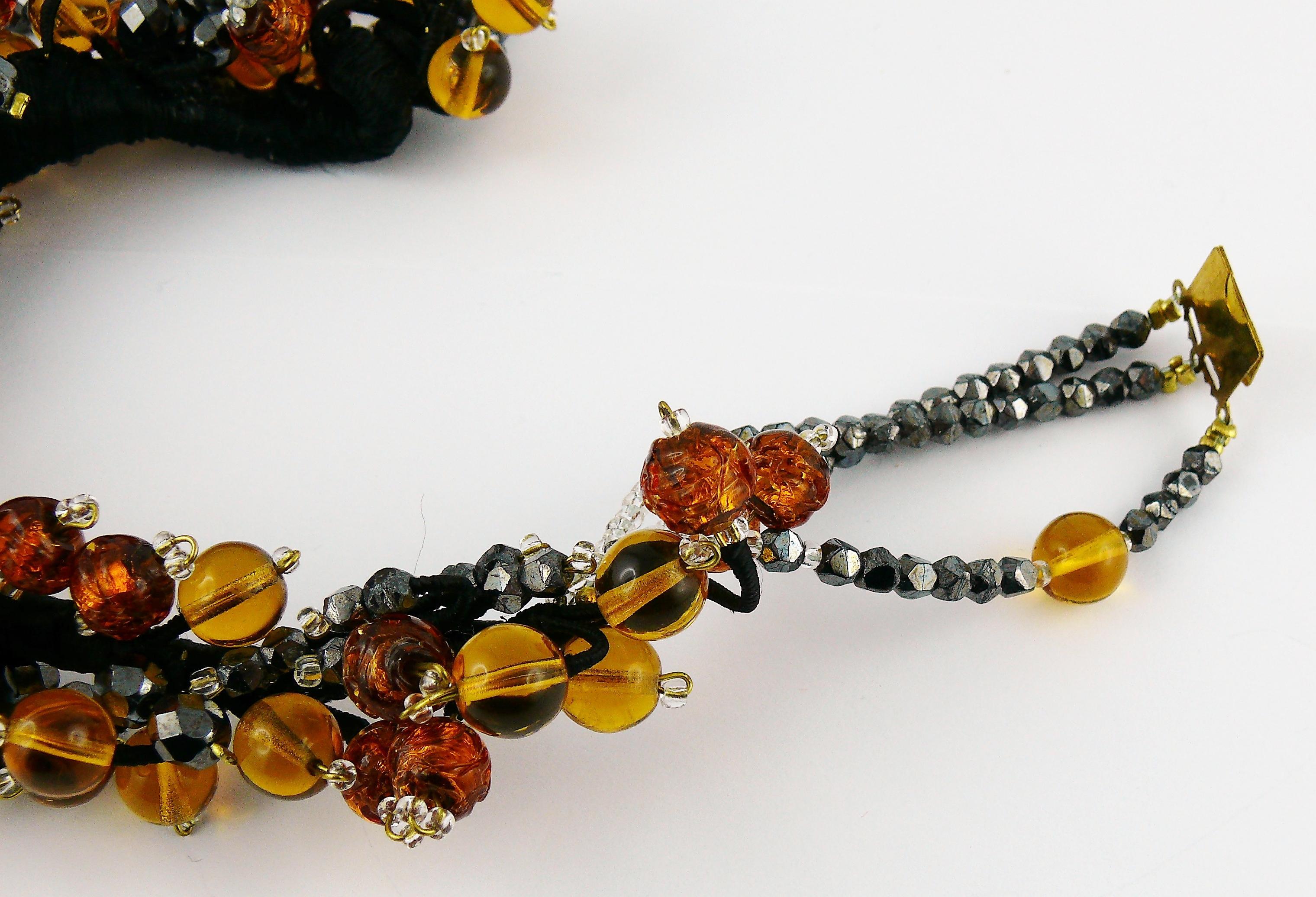 Jean Louis Scherrer Vintage Amber and Jet black Glass Beads Cluster Necklace For Sale 3