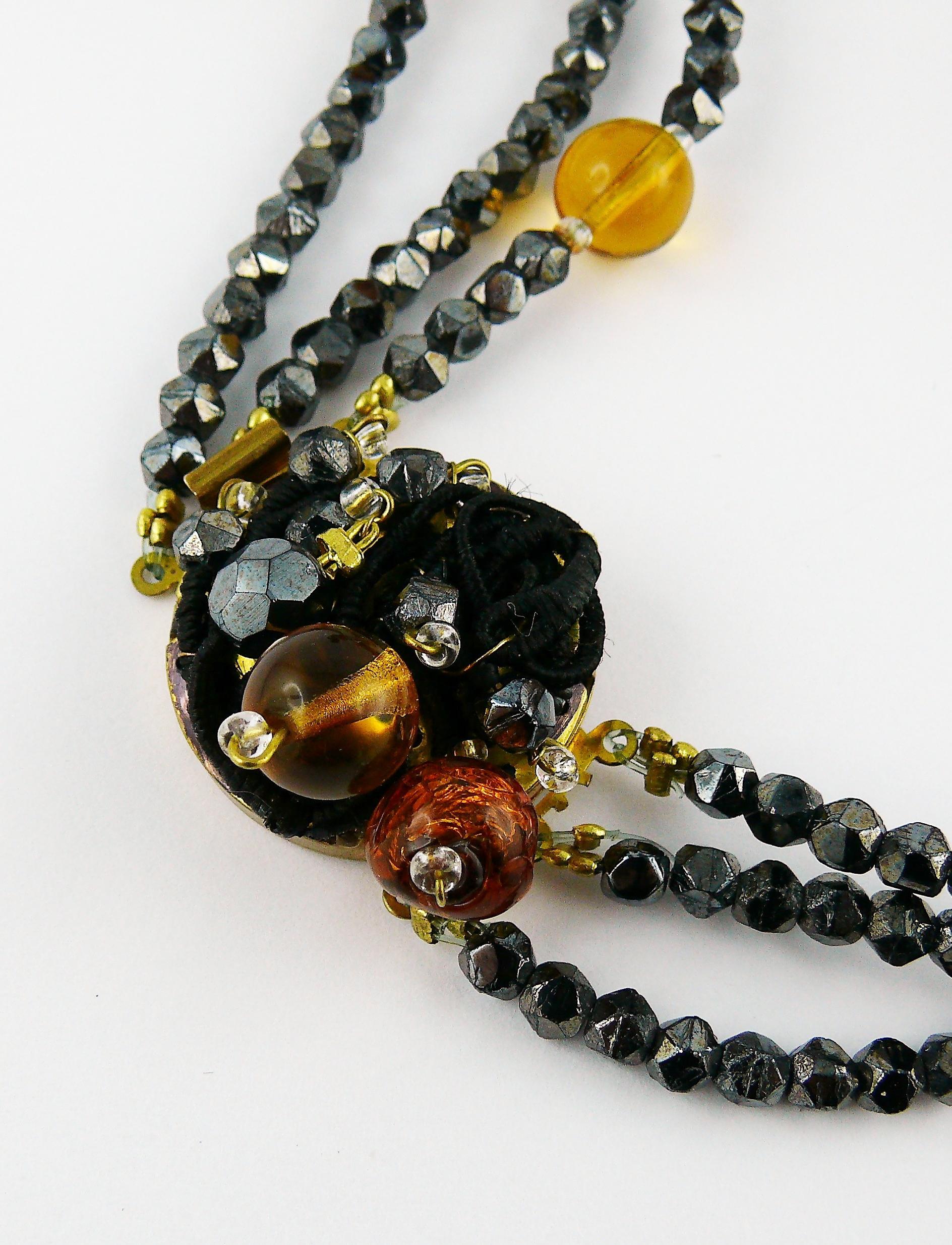 Jean Louis Scherrer Vintage Amber and Jet black Glass Beads Cluster Necklace For Sale 5