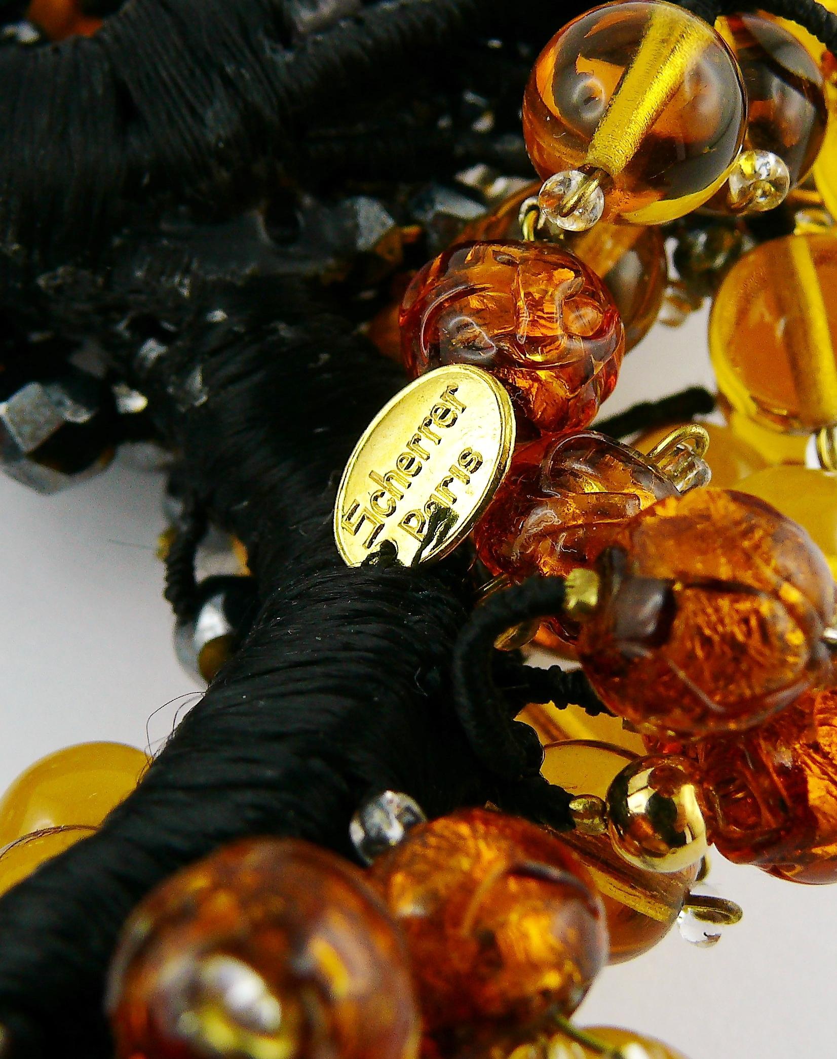 Jean Louis Scherrer Vintage Amber and Jet black Glass Beads Cluster Necklace For Sale 6