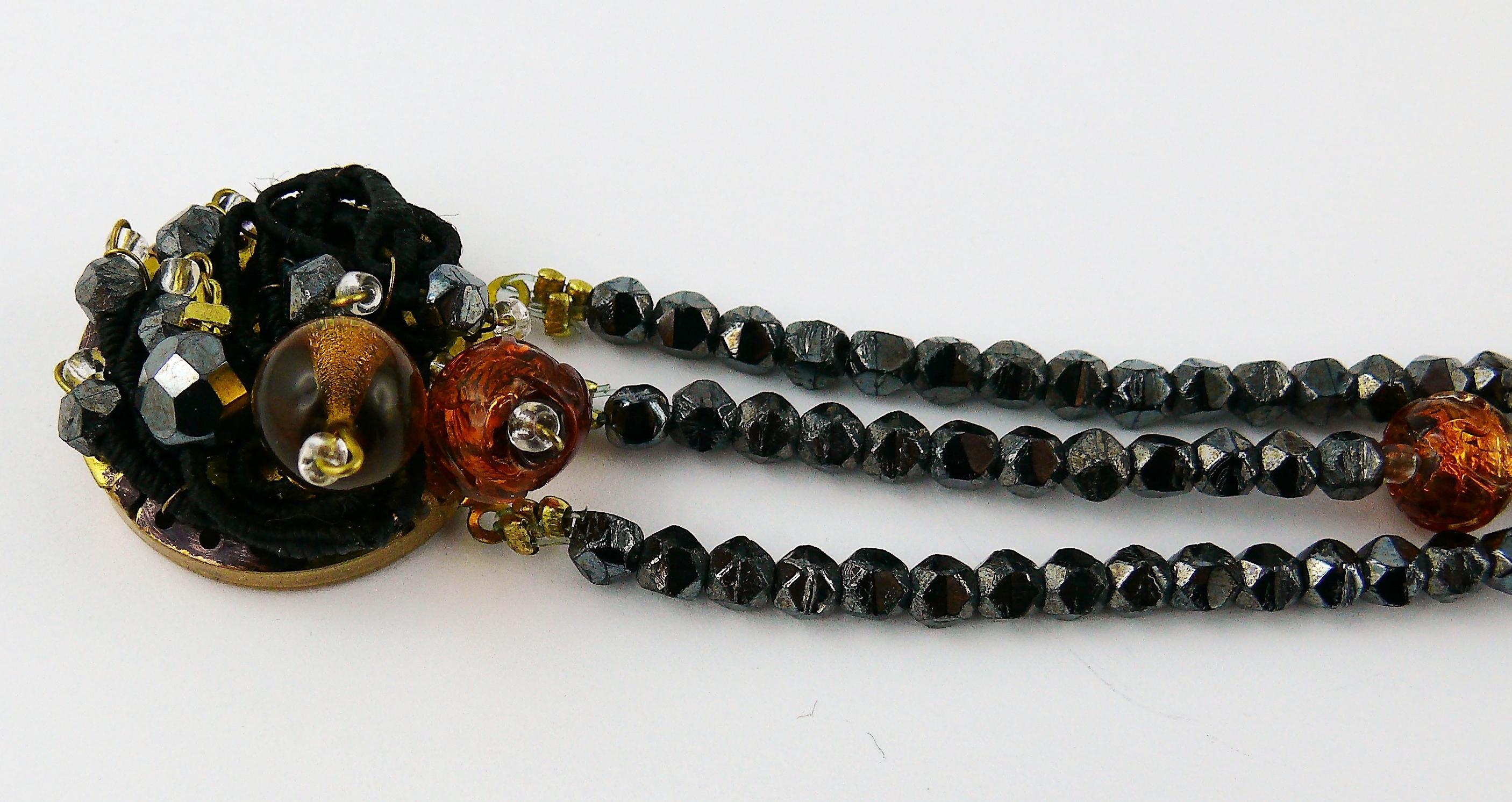 Jean Louis Scherrer Collier de perles d'ambre et de verre noir de jais Vintage Excellent état - En vente à Nice, FR