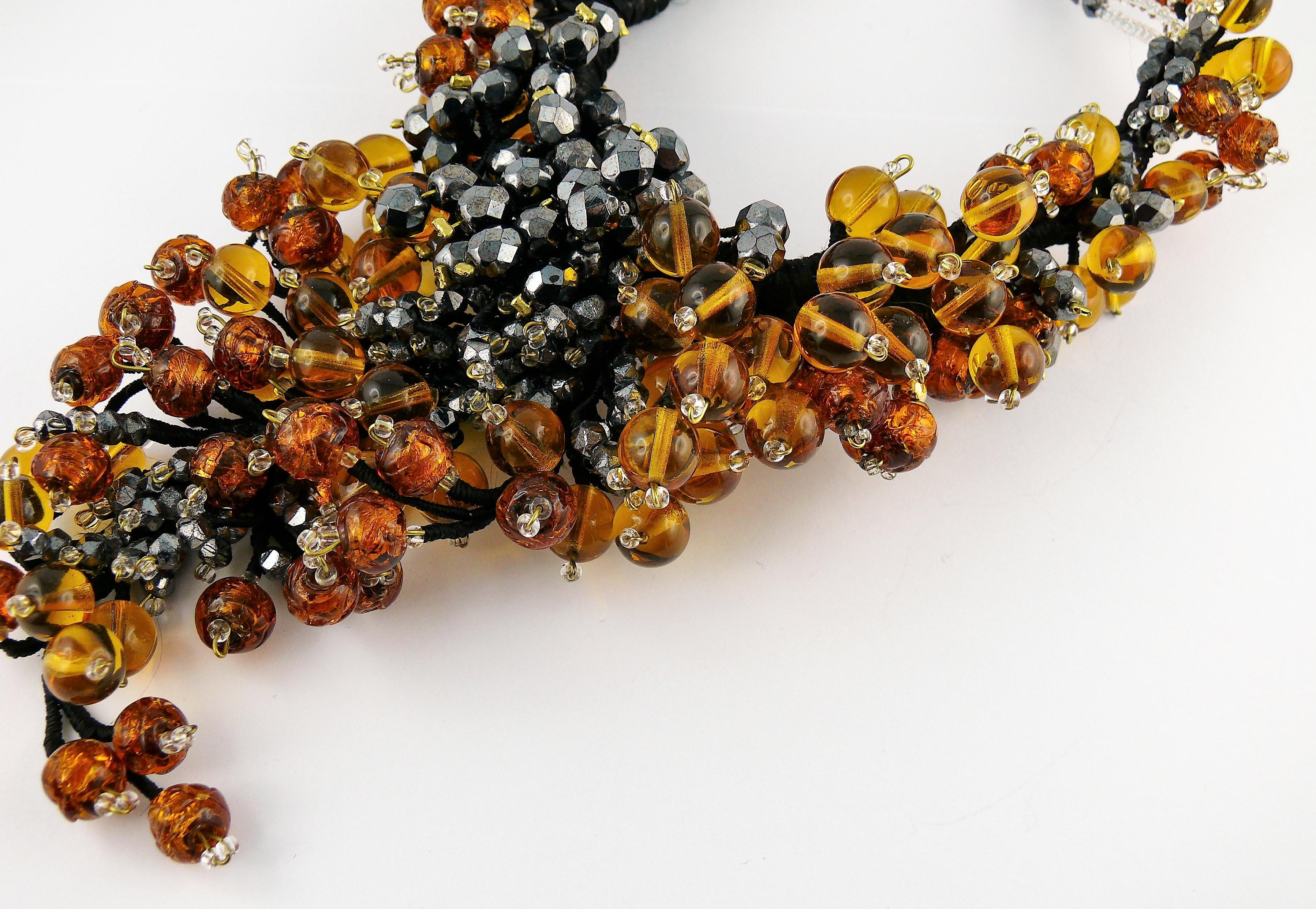 Jean Louis Scherrer Vintage Amber and Jet black Glass Beads Cluster Necklace For Sale 1