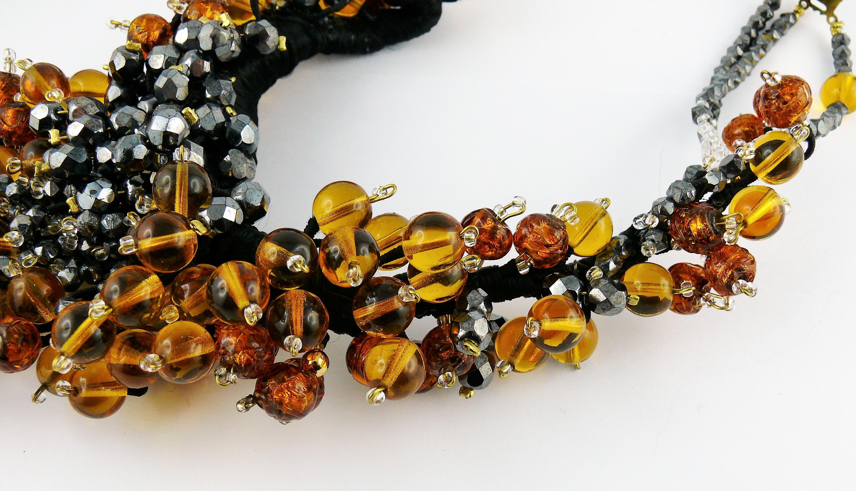 Jean Louis Scherrer Vintage Amber and Jet black Glass Beads Cluster Necklace For Sale 2