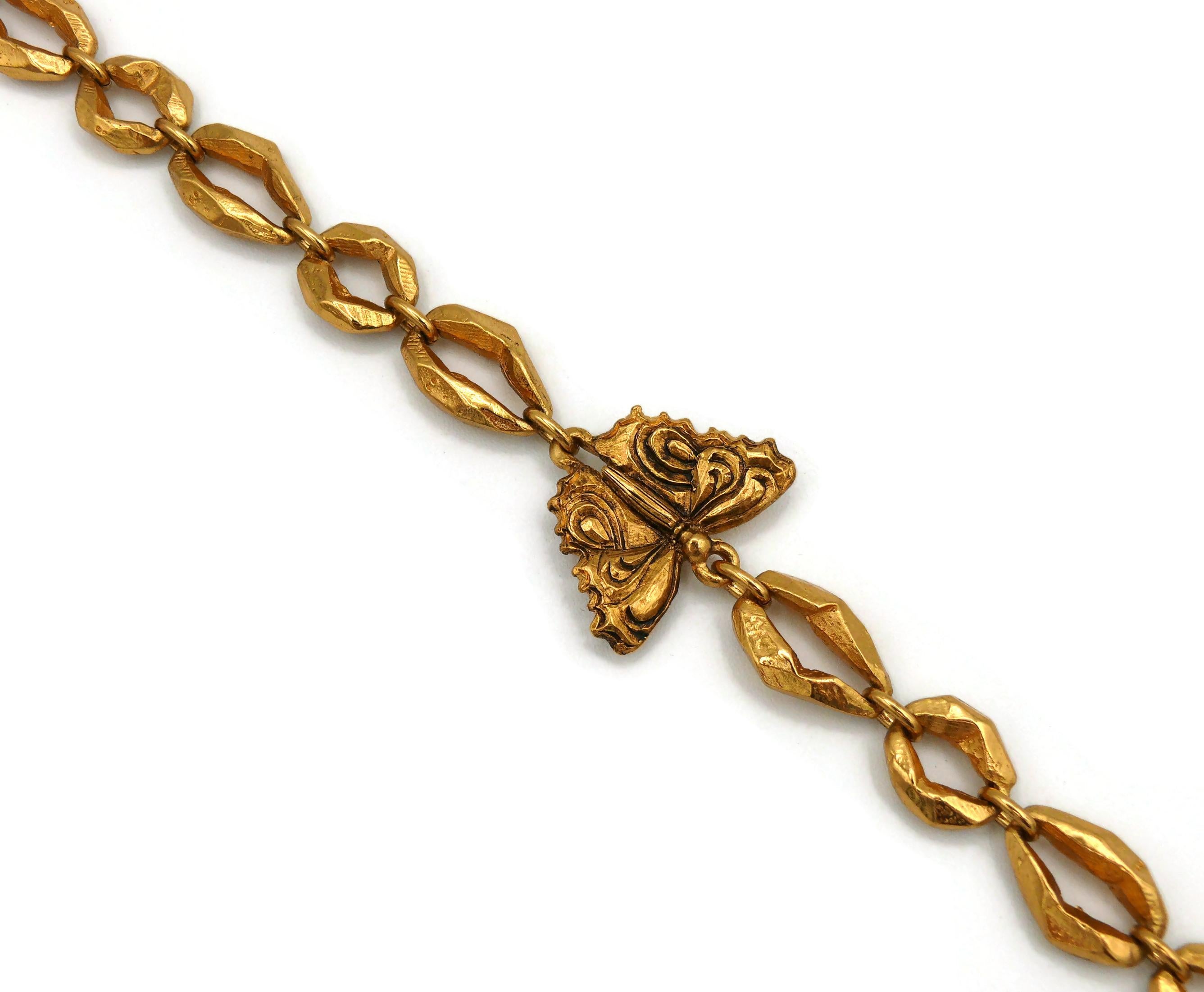 JEAN LOUIS SCHERRER Vintage Antiqued Gold Tone Insects & Turtle Sautoir Necklace For Sale 5