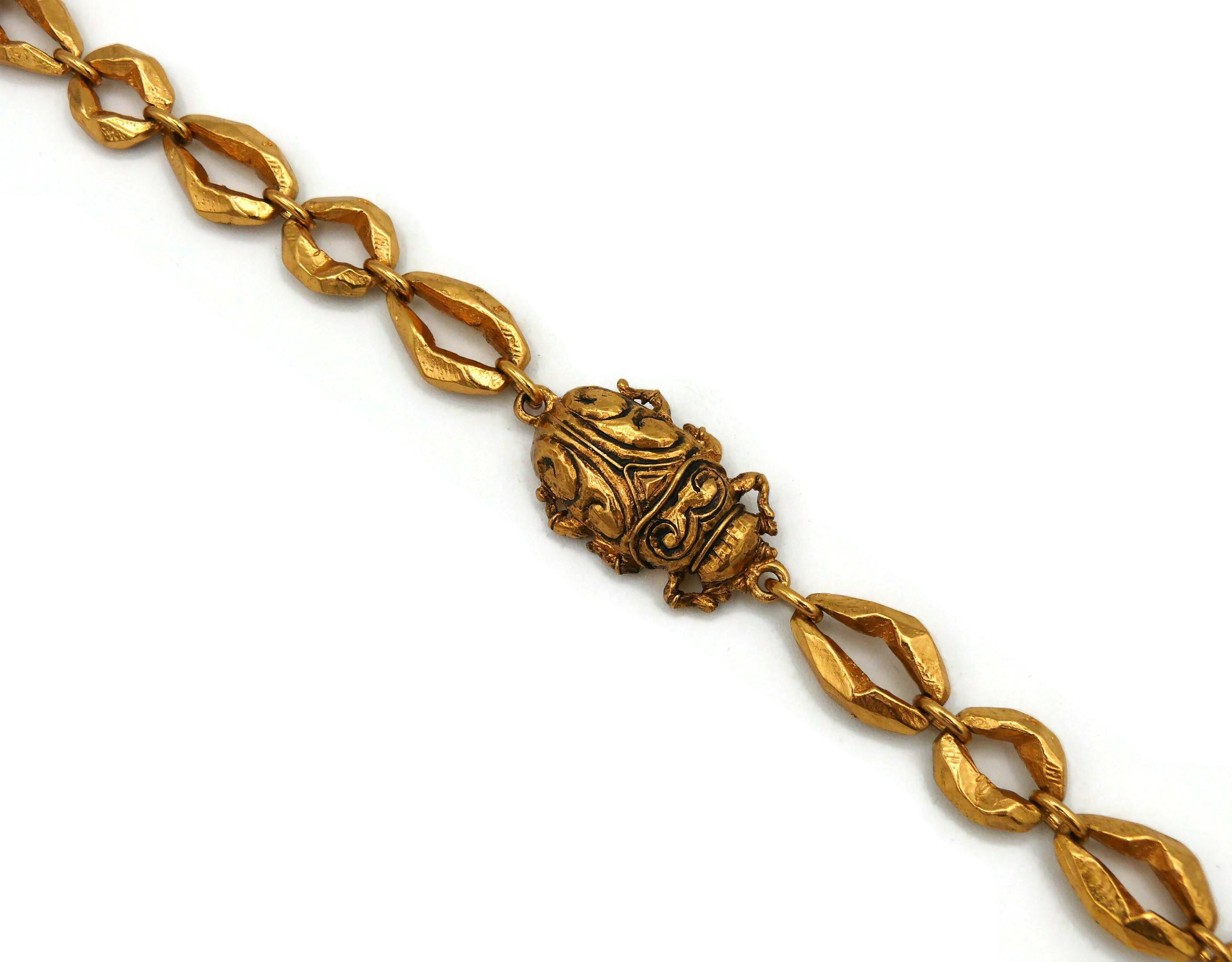 JEAN LOUIS SCHERRER Vintage Antiqued Gold Tone Insects & Turtle Sautoir Necklace For Sale 6