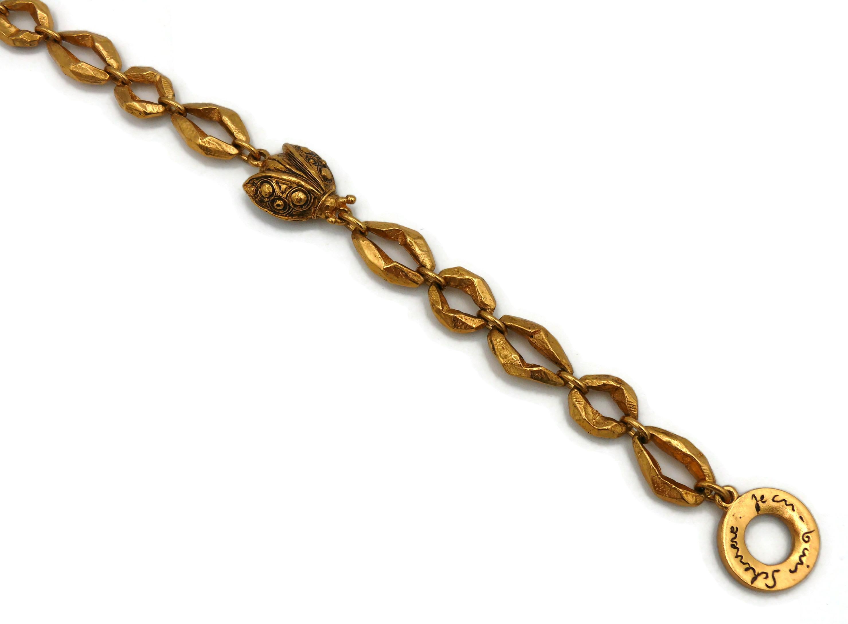 JEAN LOUIS SCHERRER Vintage Antiqued Gold Tone Insects & Turtle Sautoir Necklace For Sale 7