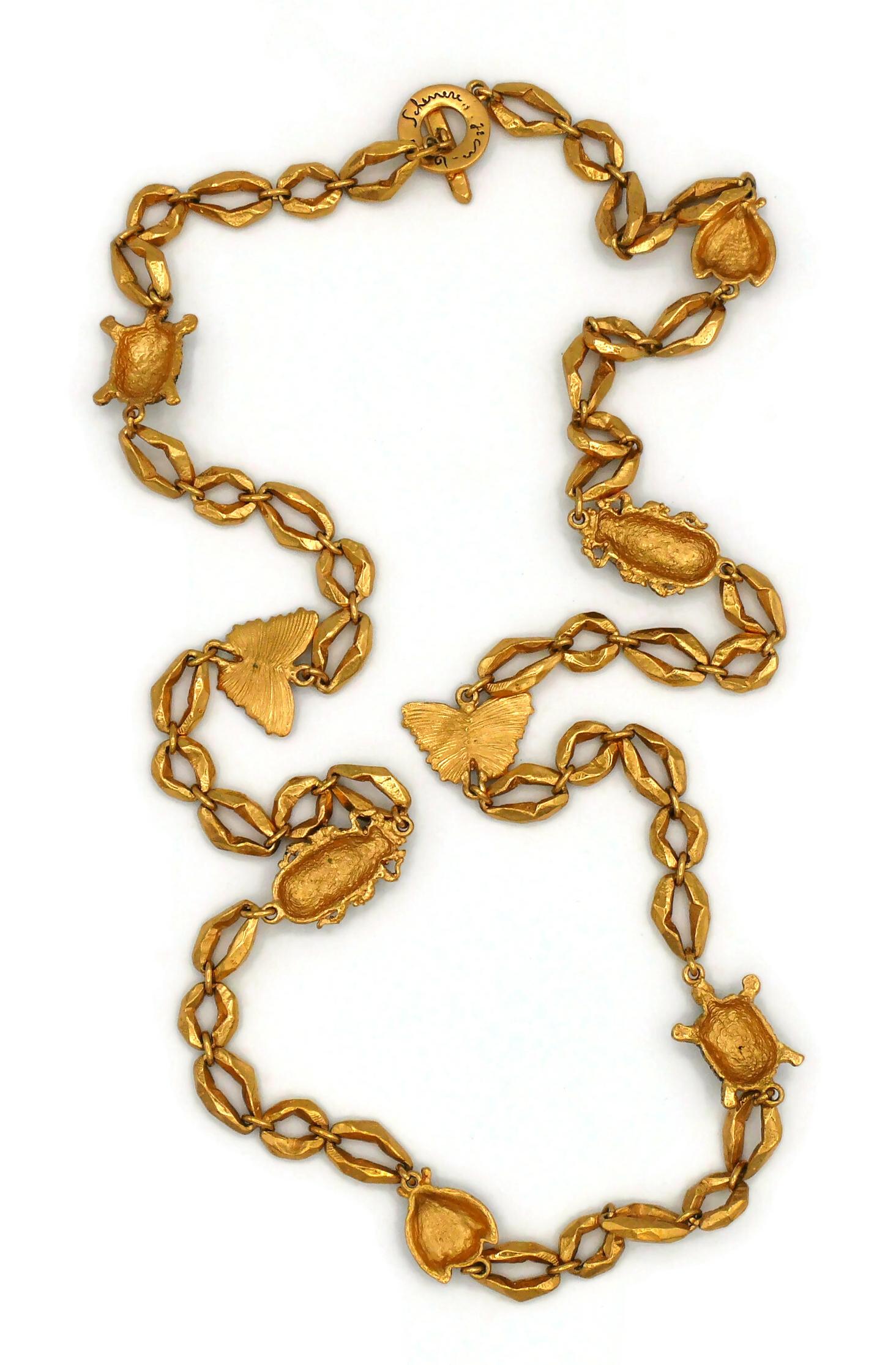 JEAN LOUIS SCHERRER Vintage Antiqued Gold Tone Insects & Turtle Sautoir Necklace For Sale 9