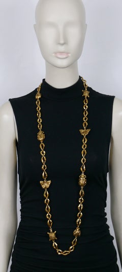 JEAN LOUIS SCHERRER Vintage Antiqued Gold Tone Insects & Turtle Sautoir Necklace