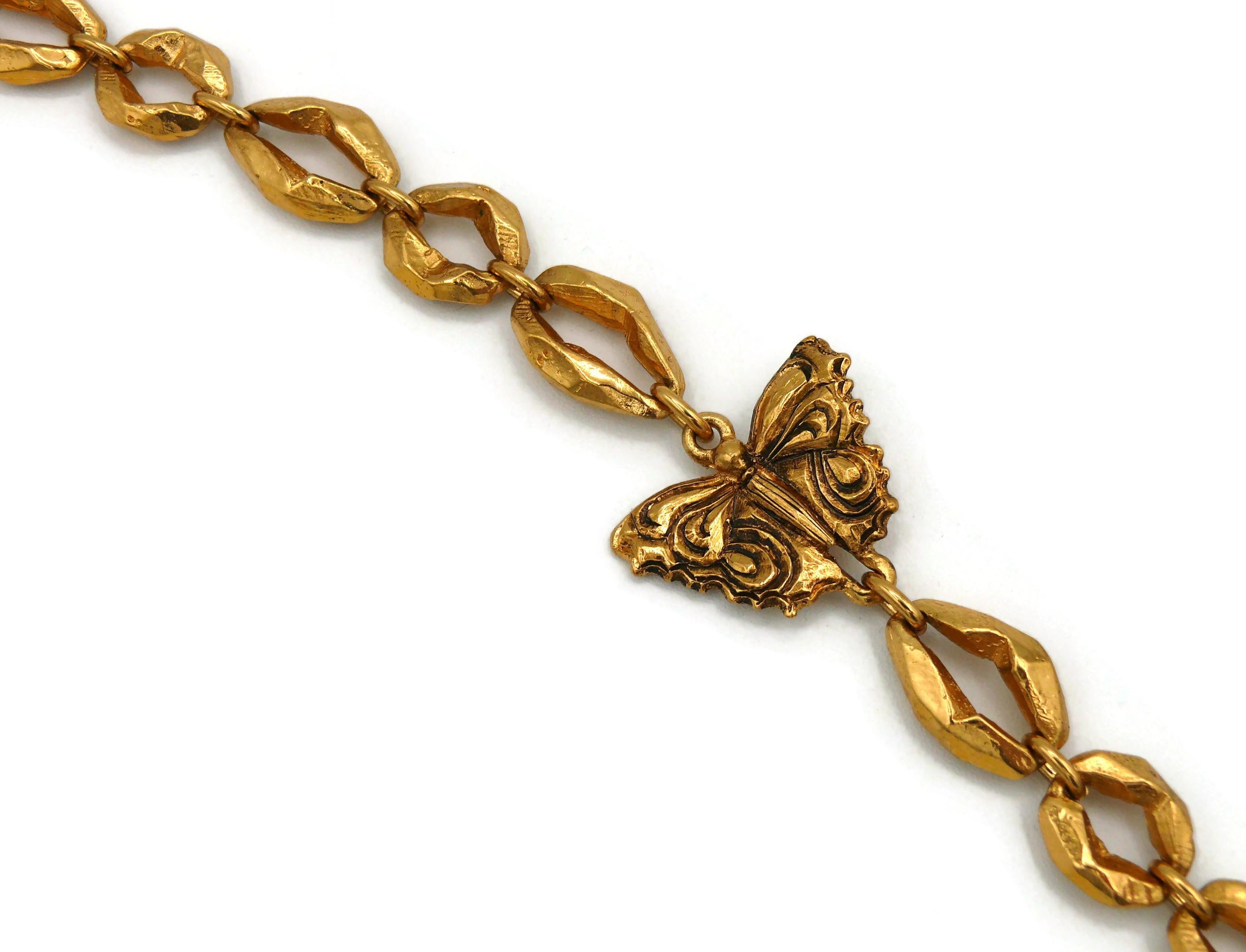 JEAN LOUIS SCHERRER Vintage Antiqued Gold Tone Insects & Turtle Sautoir Necklace For Sale 1
