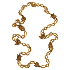 JEAN LOUIS SCHERRER Vintage Antiqued Gold Tone Insects & Turtle Sautoir Necklace
