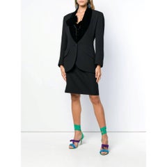 Jean-Louis Scherrer Vintage black cotton 90s fitted jacket with velvet collar