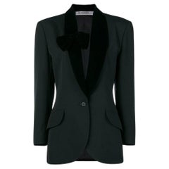 Jean-Louis Scherrer Vintage black cotton 90s fitted jacket with velvet collar