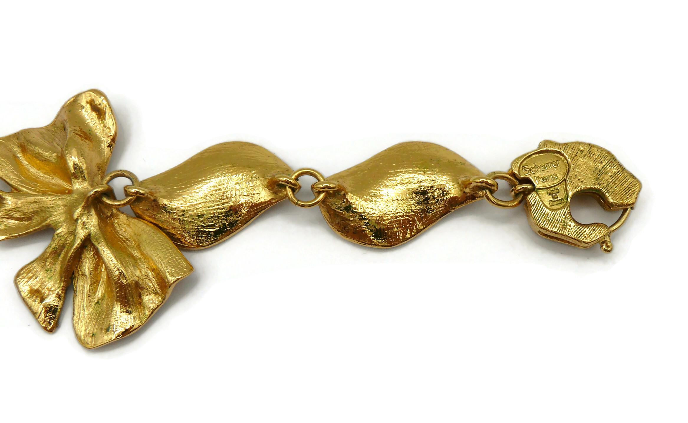 JEAN LOUIS SCHERRER Vintage Gold Tone Flower & Bow Necklace For Sale 7
