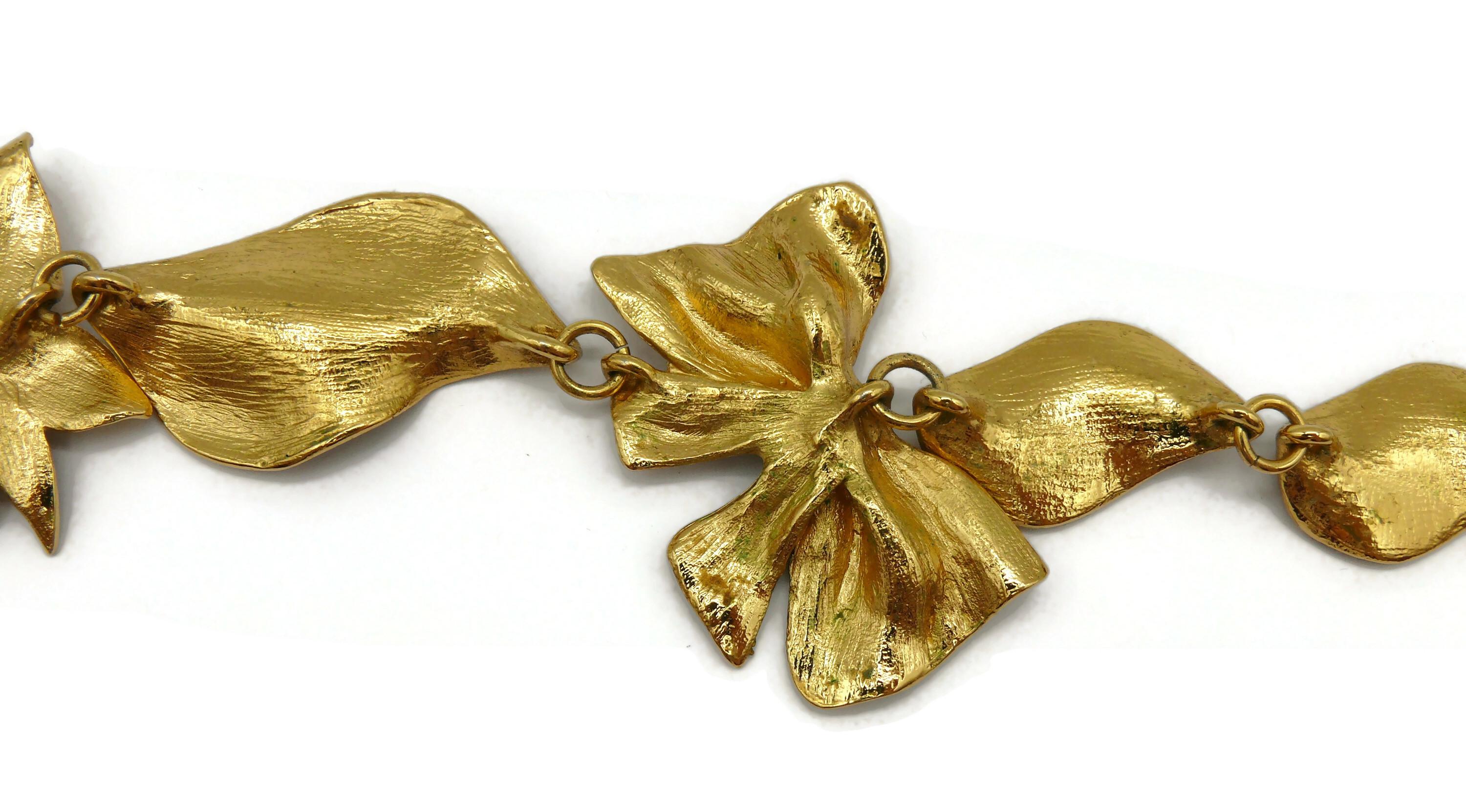 JEAN LOUIS SCHERRER Vintage Gold Tone Flower & Bow Necklace For Sale 8