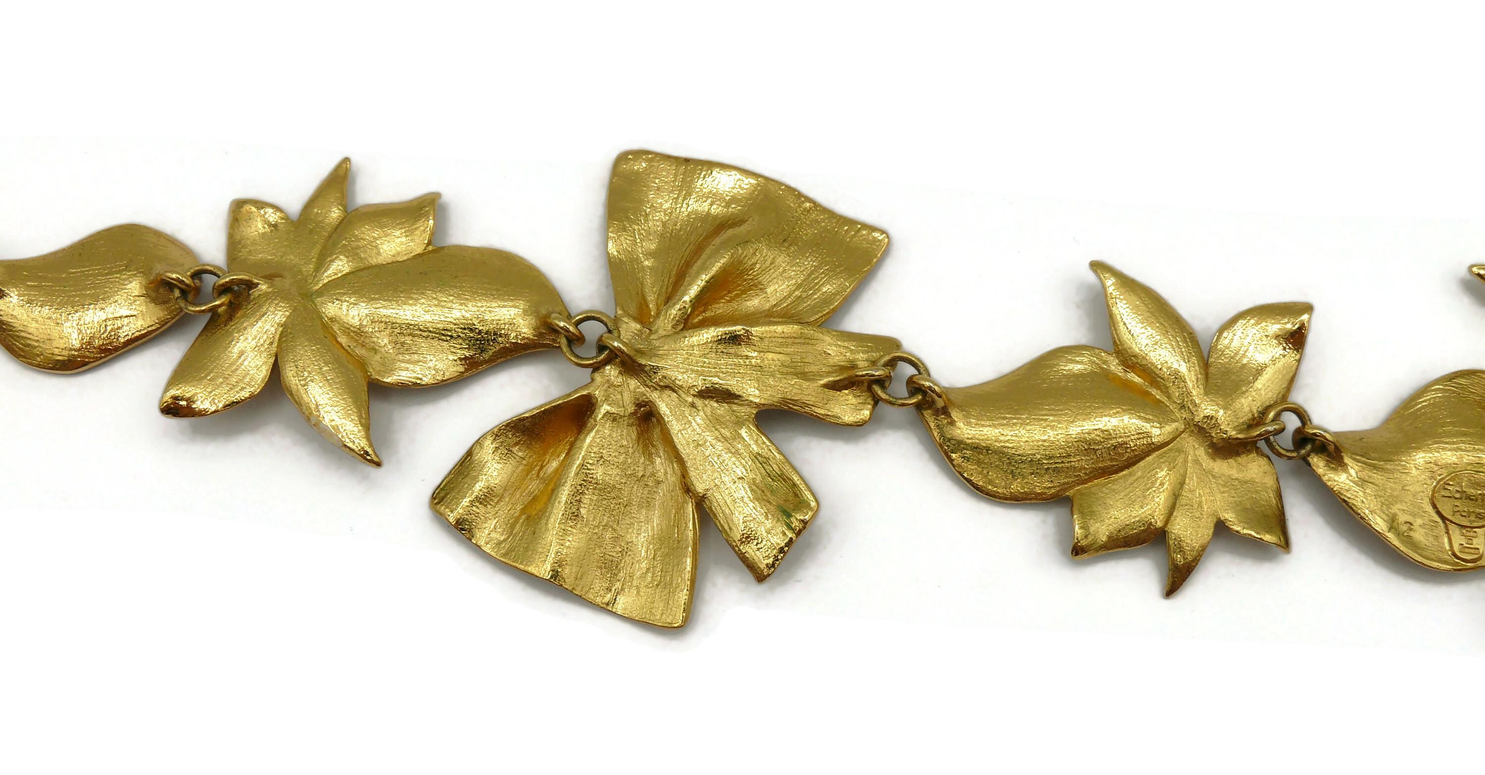 JEAN LOUIS SCHERRER Vintage Gold Tone Flower & Bow Necklace For Sale 11